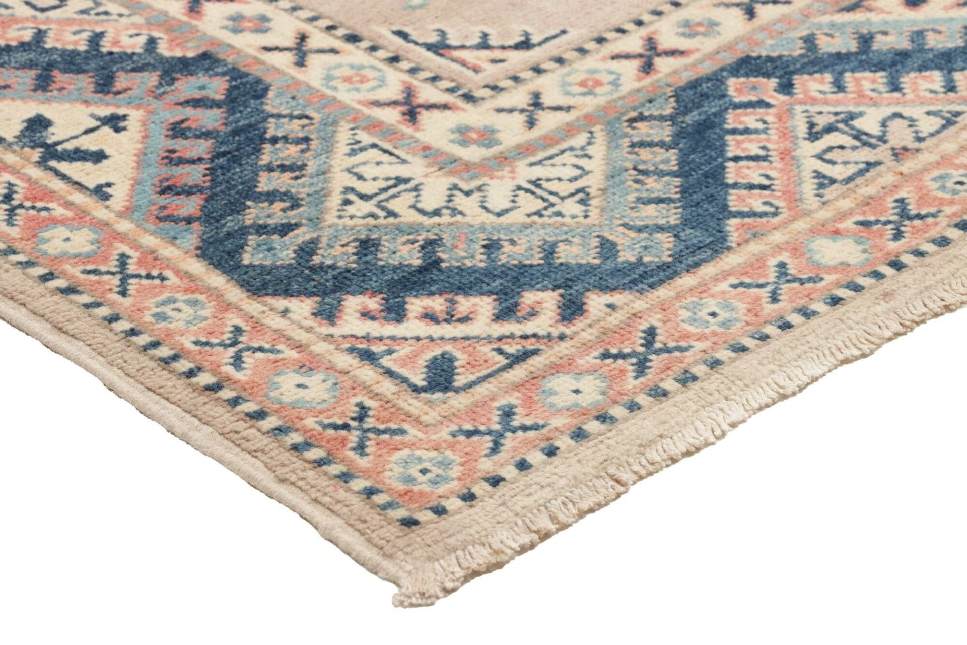 handgeknupfter-kazak-teppich-99-x-141cm-geometrisches-muster-orientteppich-4 Kazak Pakistani Rug — hand-knotted, 99 × 141 cm, Wool