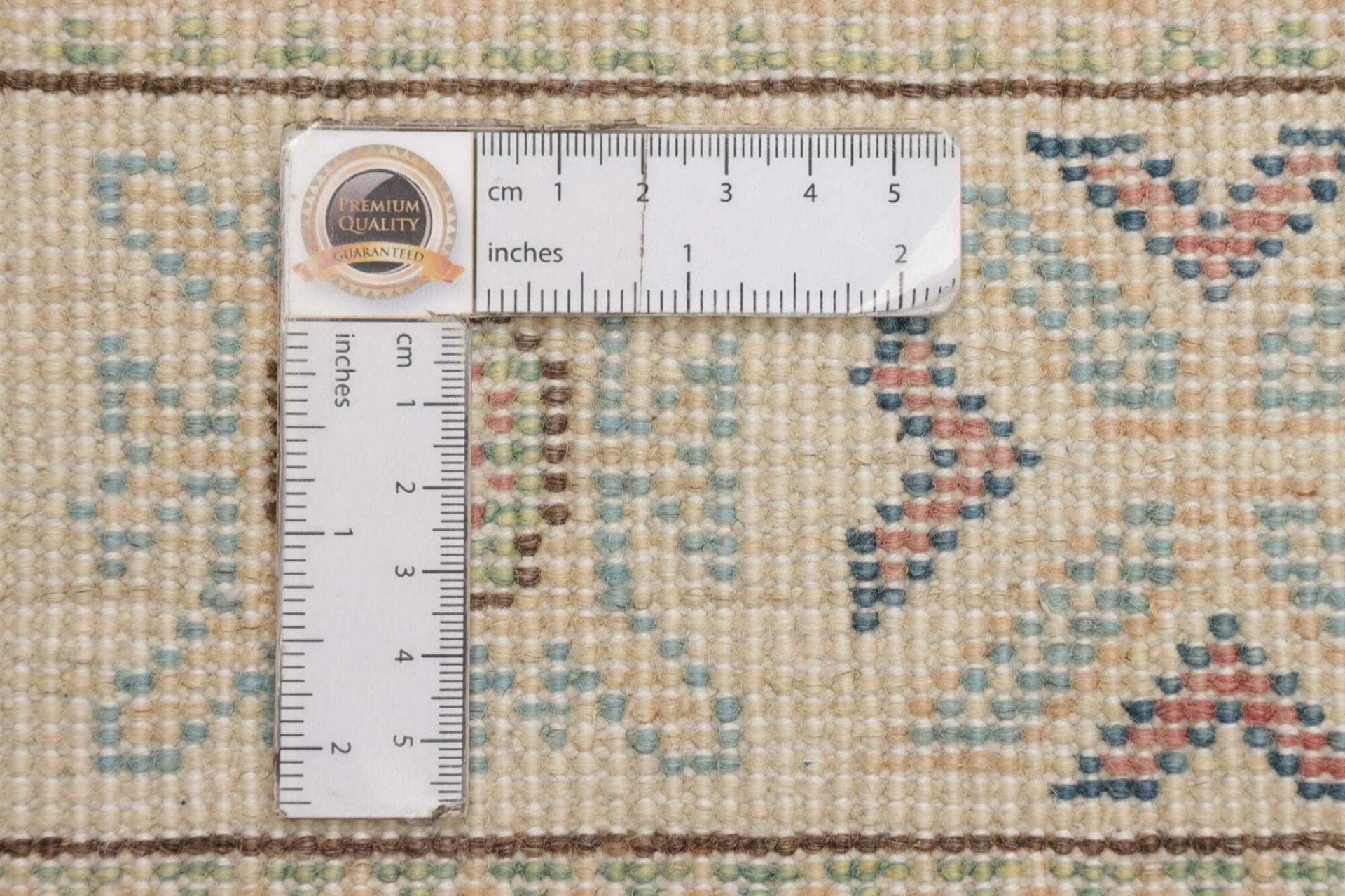 handgeknupfter-kazak-teppich-99-x-141cm-geometrisches-muster-orientteppich-9 Kazak Pakistani Rug — hand-knotted, 99 × 141 cm, Wool