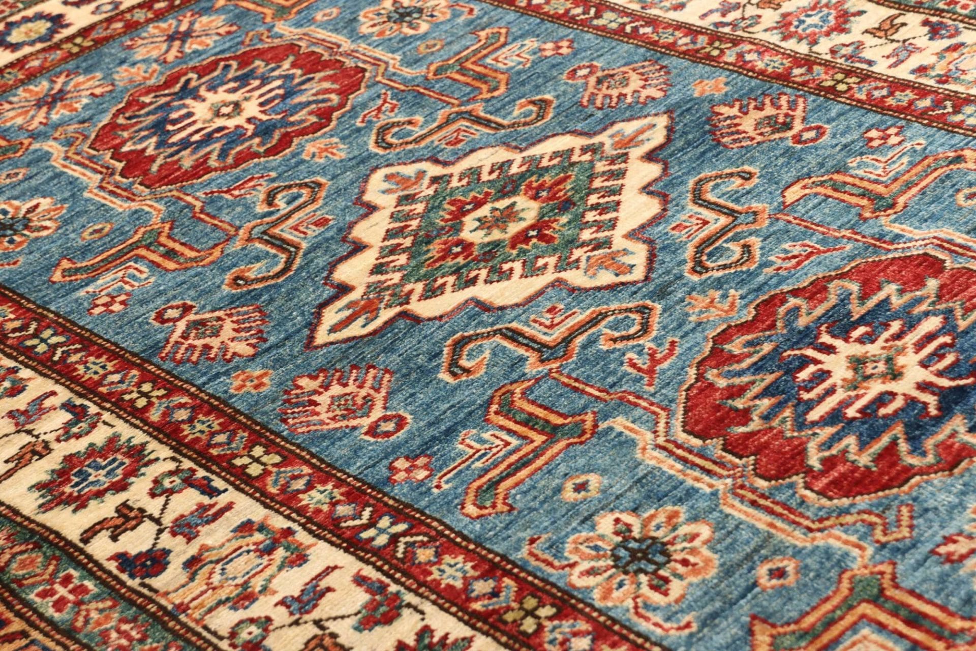 kazak-teppich-102-x-152cm-geometrisches-muster-handgeknupft-6 Kazak Pakistani Rug 102 × 152 cm, Wool, hand-knotted