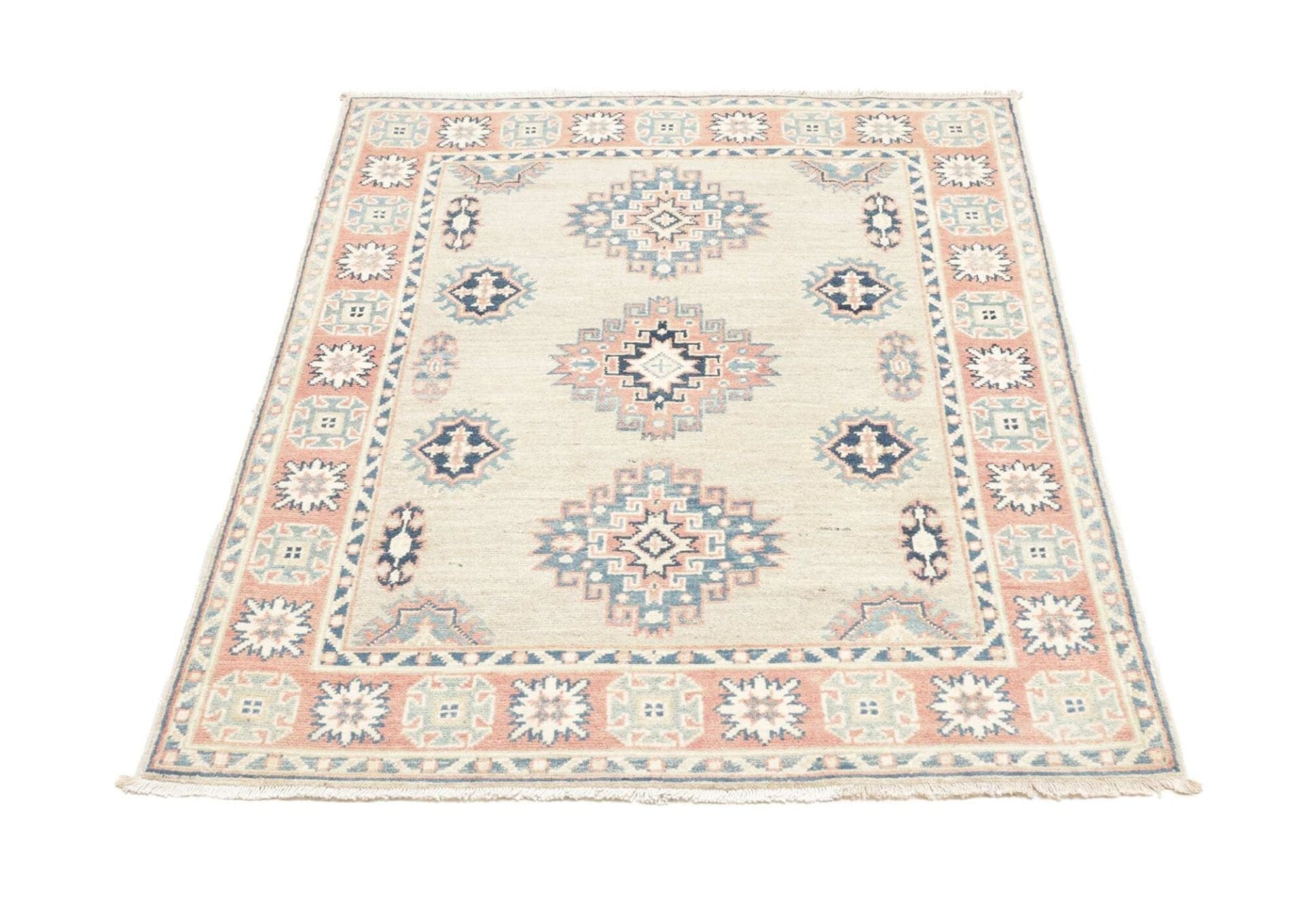 kazak-orientteppich-97x138cm-geometrisches-muster-handgeknupft-3 Kazak Pakistani Rug 97 × 138 cm, Wool, hand-knotted