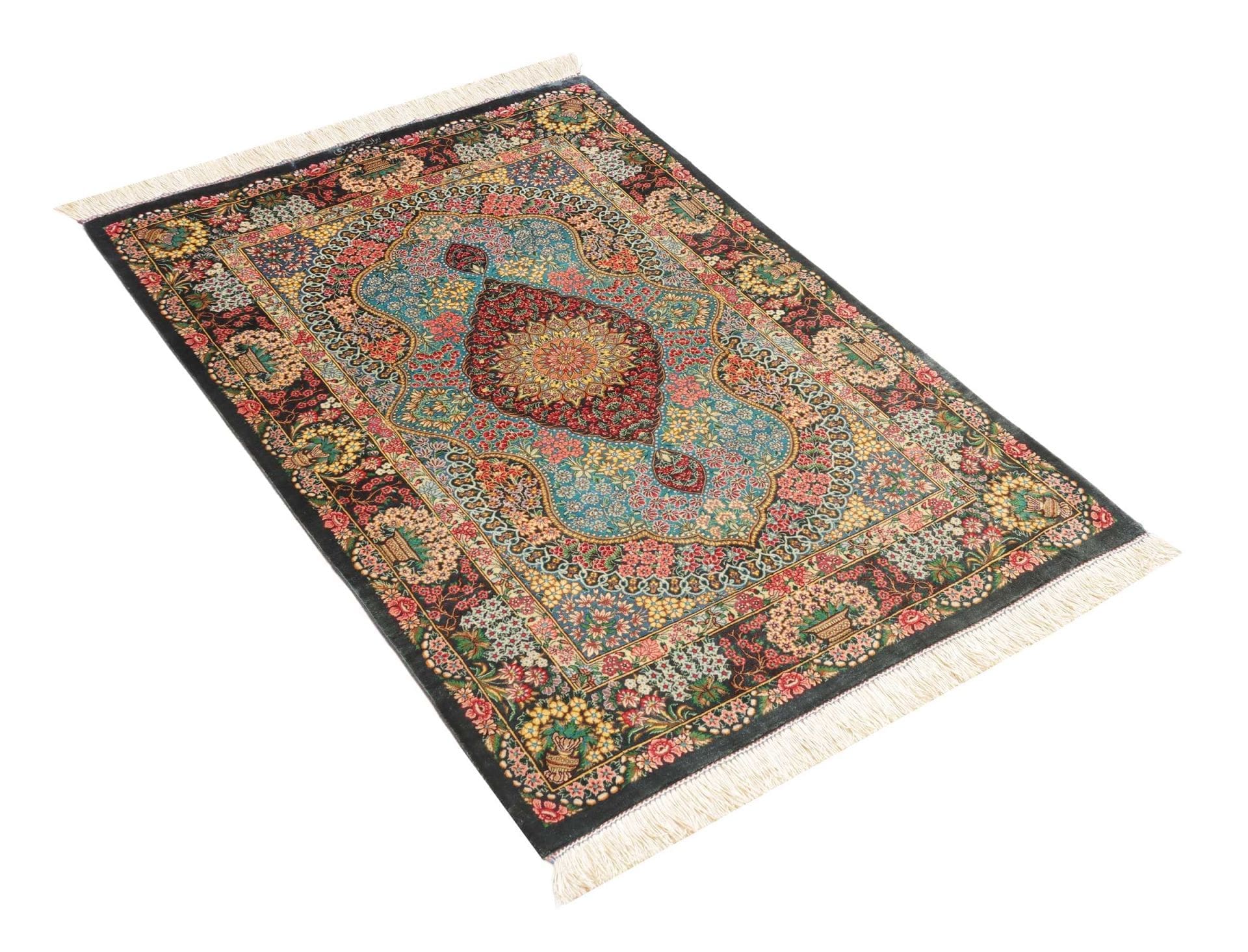 Qom Persian Rug — hand-knotted, 81 × 117 cm, Silk