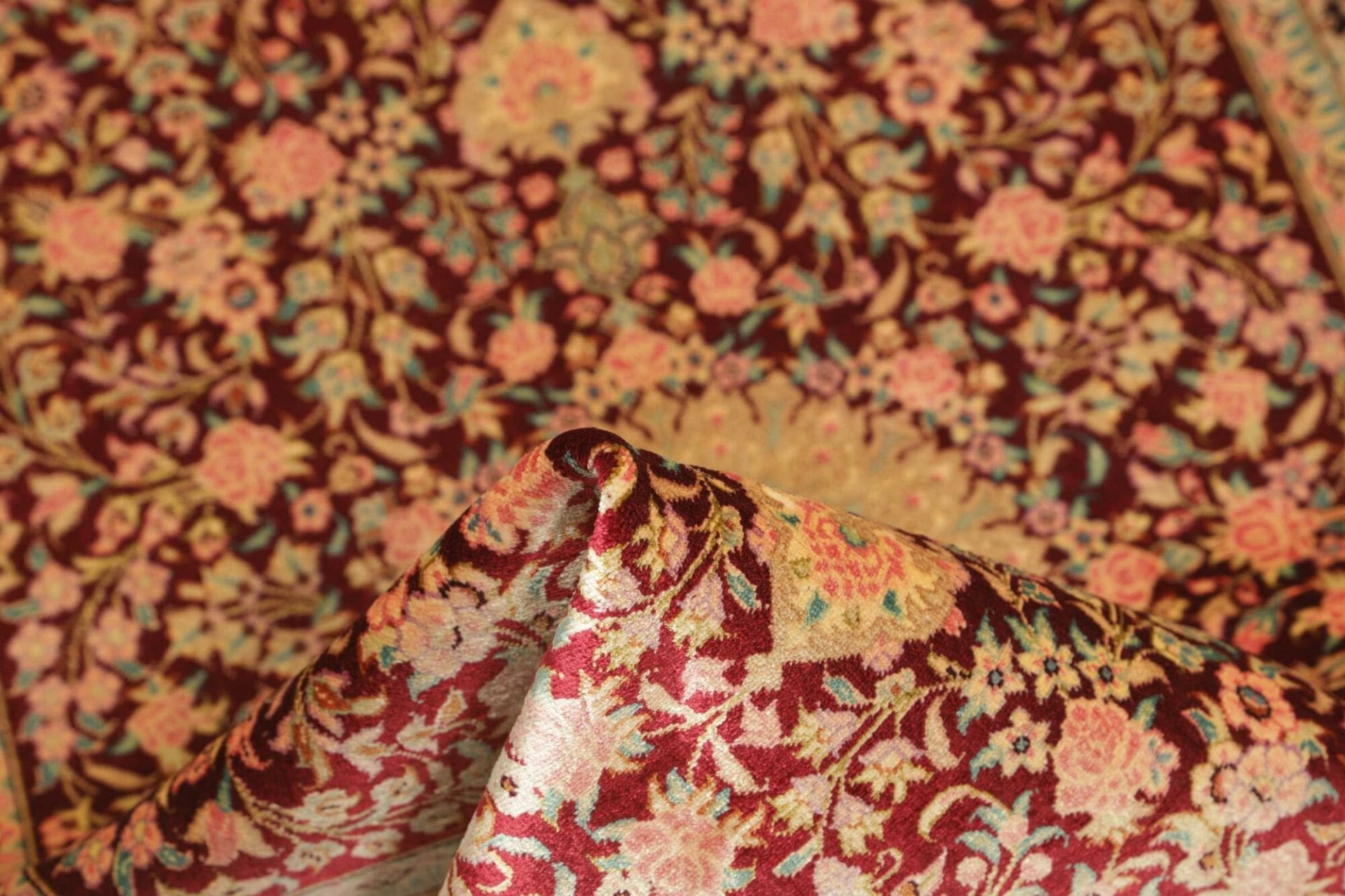 Hand-Knotted Silk Qom Persian Rug, 62 × 89 cm