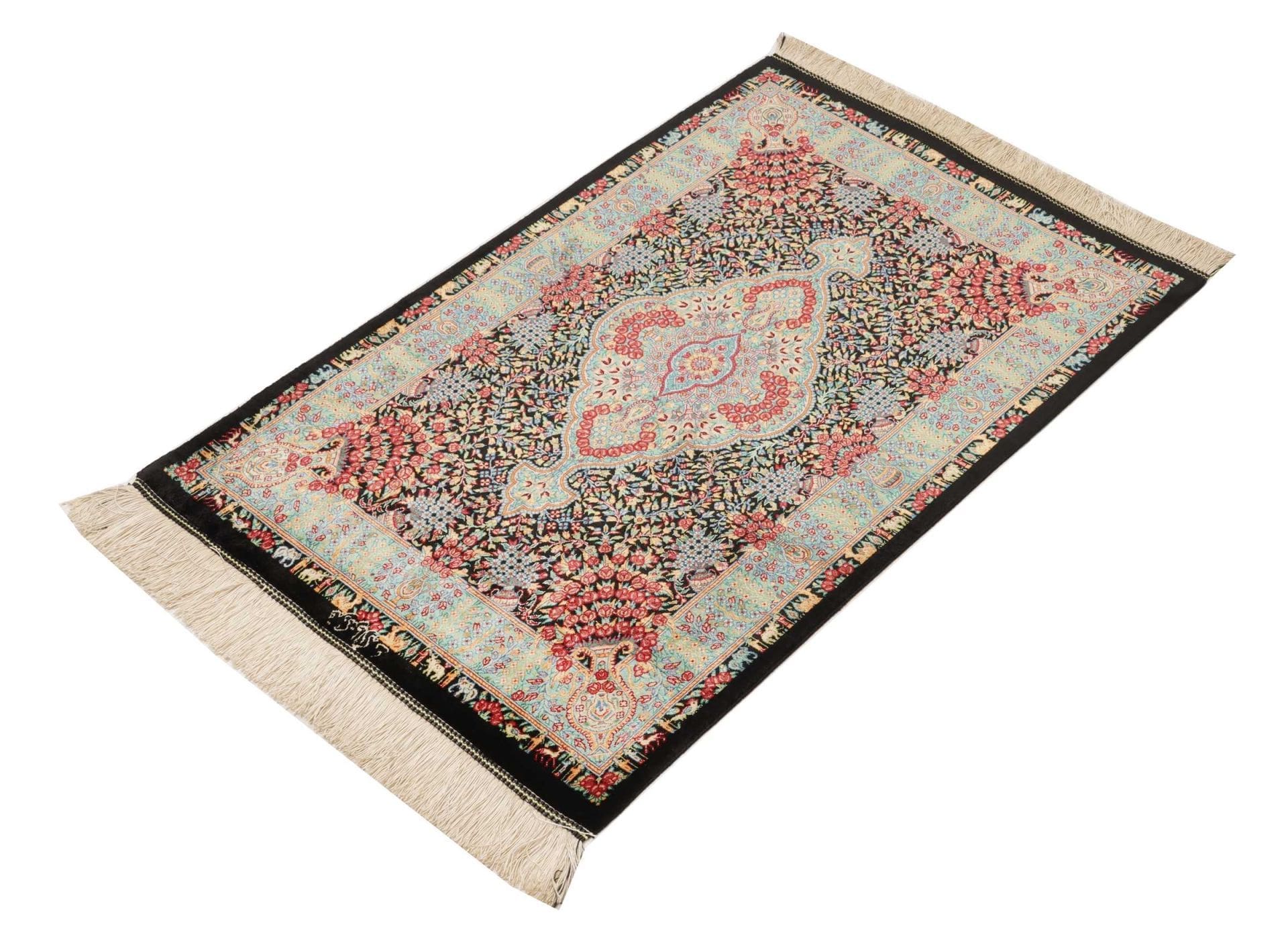 Hand-Knotted Silk Qom Persian Rug, 64 × 91 cm