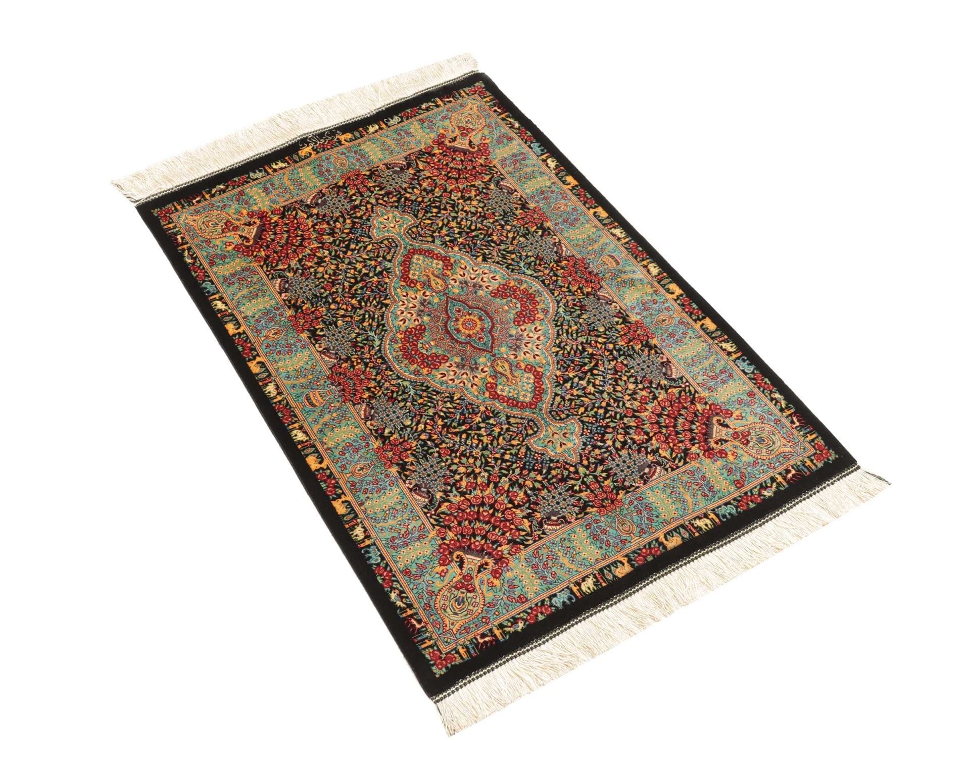 Hand-Knotted Silk Qom Persian Rug, 64 × 91 cm