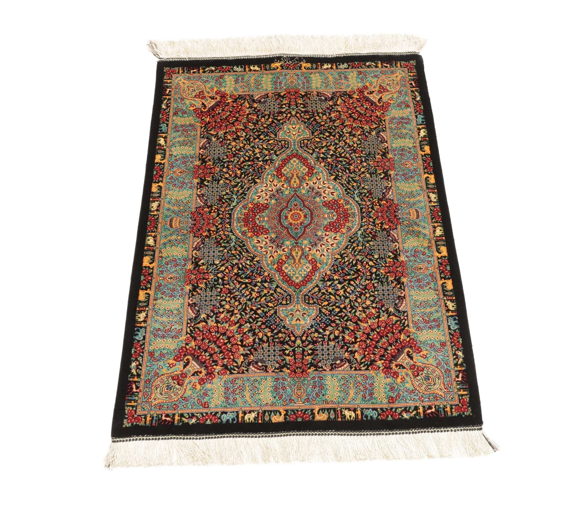 Hand-Knotted Silk Qom Persian Rug, 64 × 91 cm