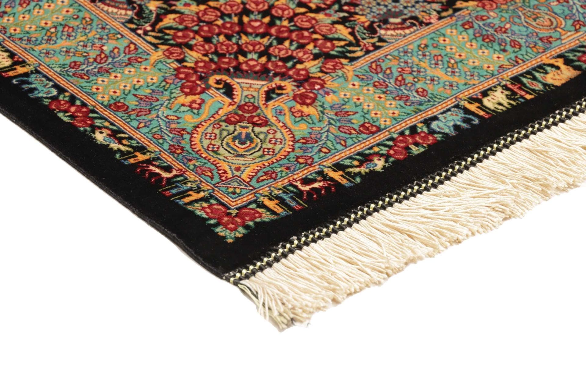 Hand-Knotted Silk Qom Persian Rug, 64 × 91 cm