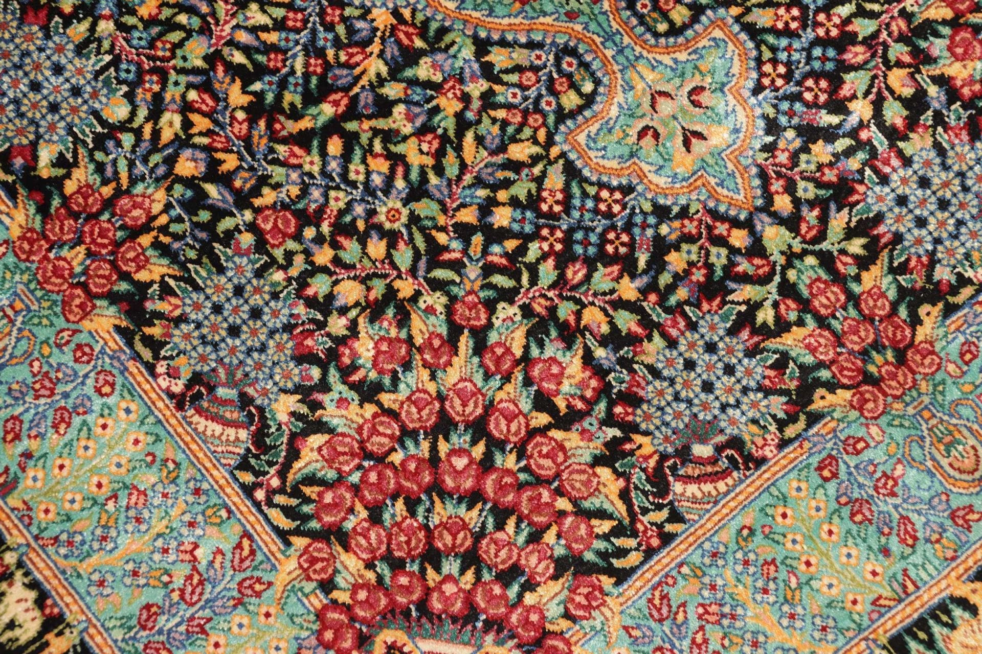 Hand-Knotted Silk Qom Persian Rug, 64 × 91 cm