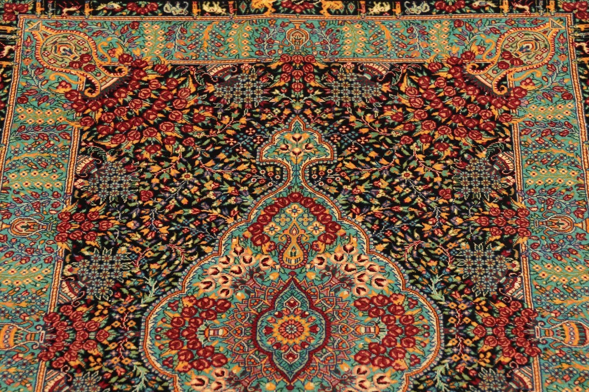Hand-Knotted Silk Qom Persian Rug, 64 × 91 cm