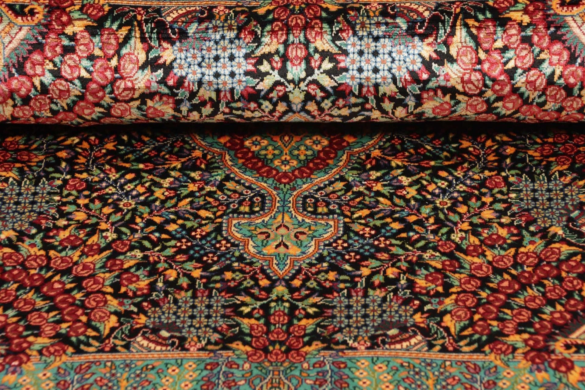 Hand-Knotted Silk Qom Persian Rug, 64 × 91 cm
