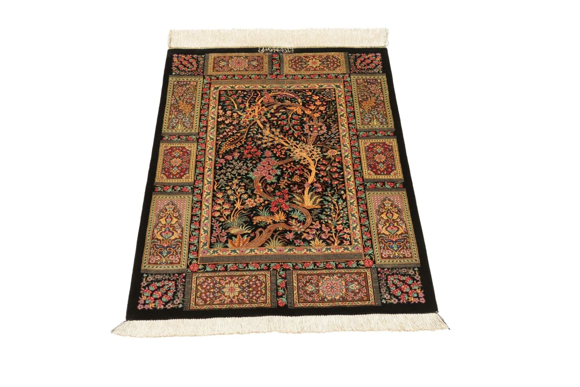 Qom Persian Rug — hand-knotted, 63 × 92 cm, Silk