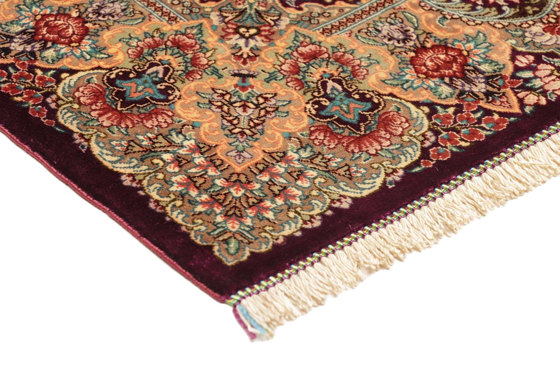 Qom Persian Rug — hand-knotted, 64 × 93 cm, Silk
