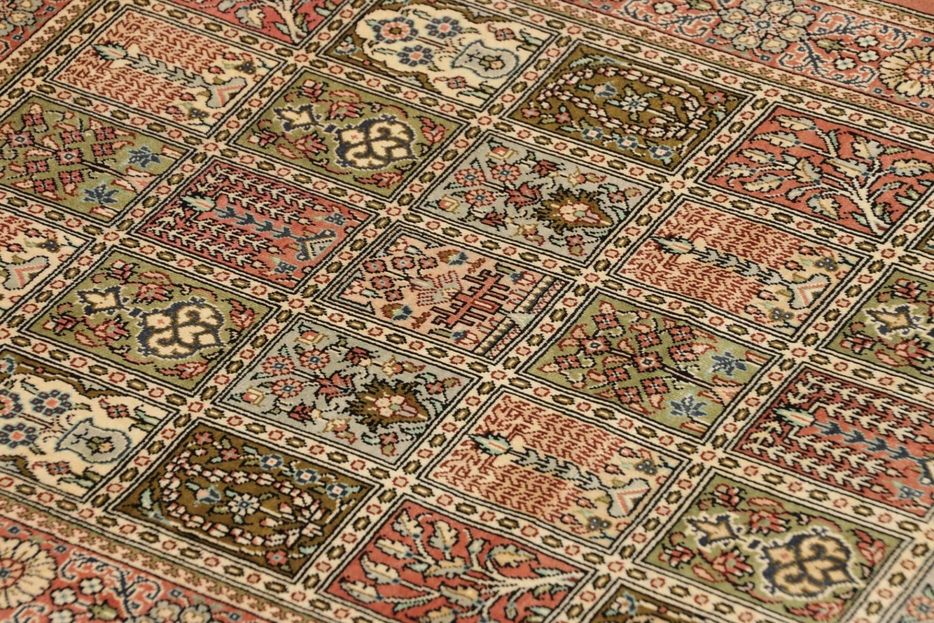 Qom Persian Rug — hand-knotted, 63 × 86 cm, Silk