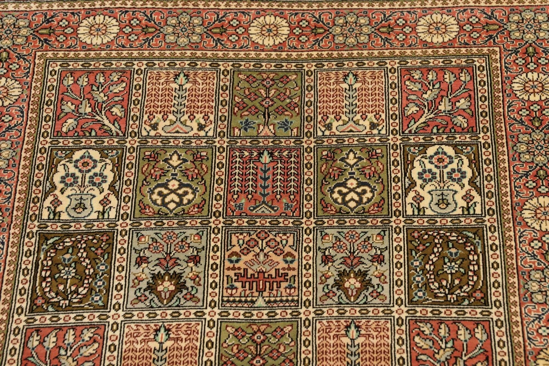 Qom Persian Rug — hand-knotted, 63 × 86 cm, Silk