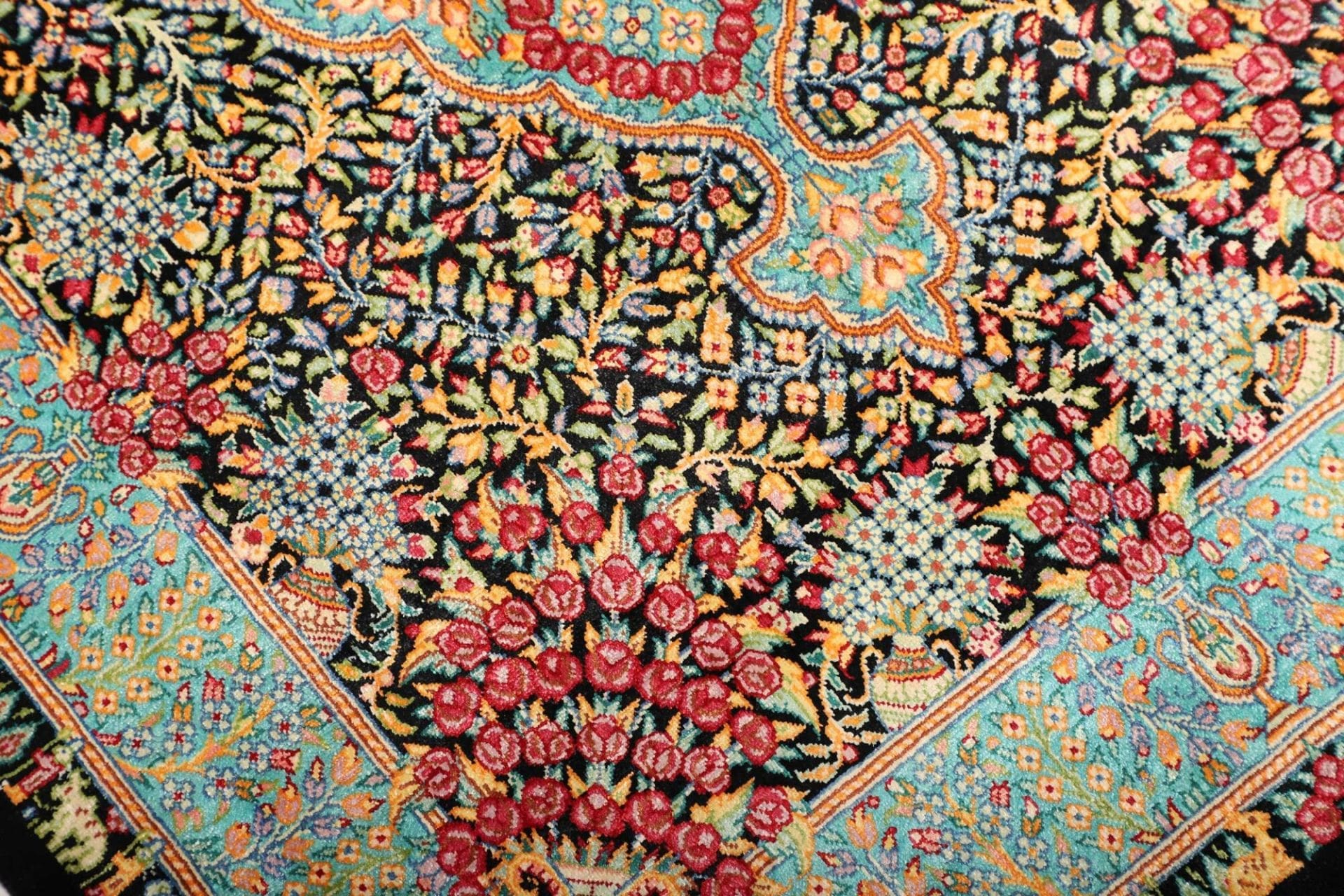 Hand-Knotted Silk Qom Persian Rug, 63 × 91 cm