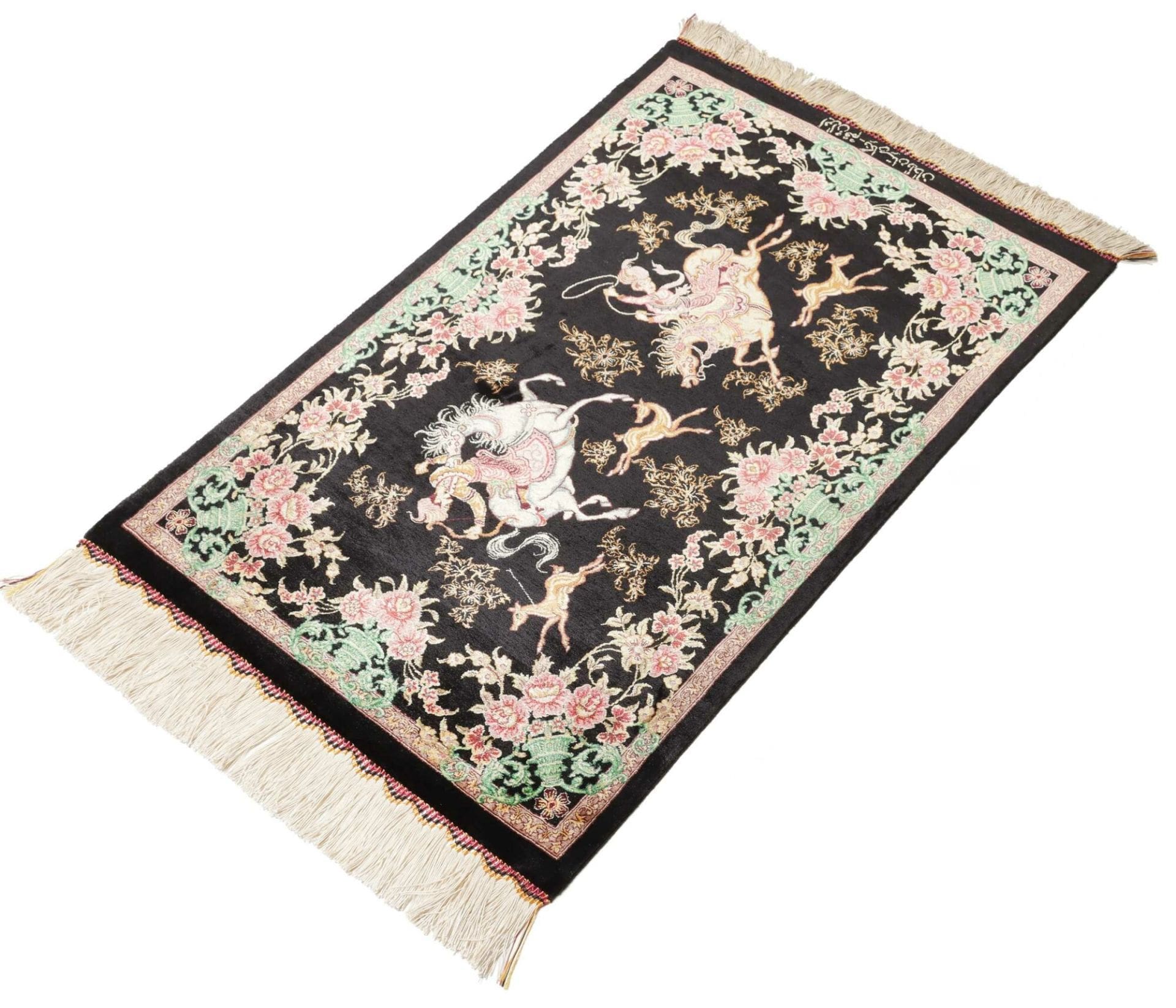 Qom Persian Rug — hand-knotted, 60 × 87 cm, Silk