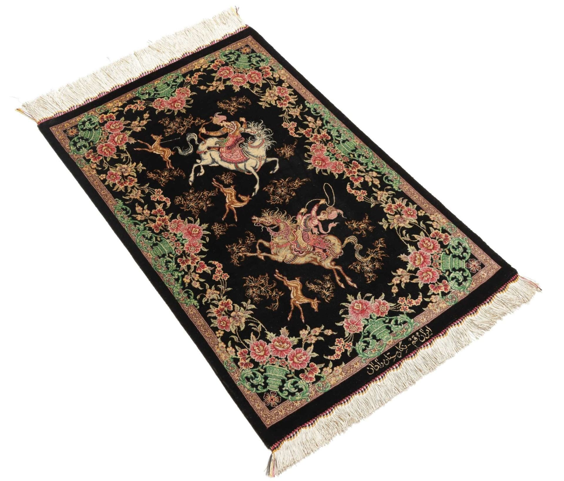 Qom Persian Rug — hand-knotted, 60 × 87 cm, Silk
