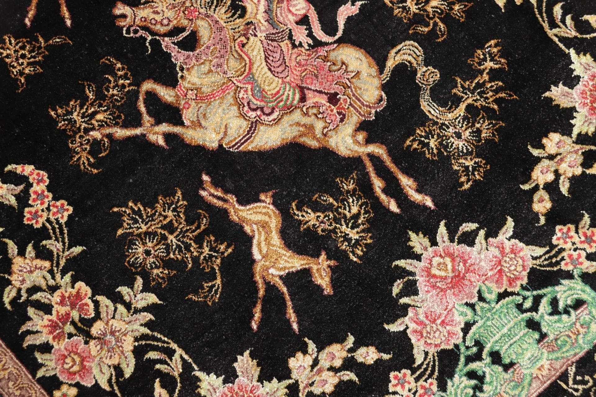 Qom Persian Rug — hand-knotted, 60 × 87 cm, Silk