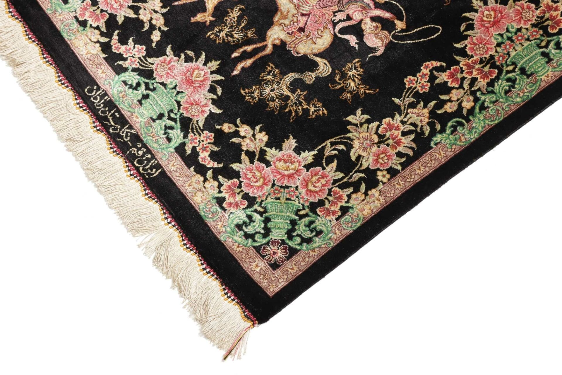 Qom Persian Rug — hand-knotted, 60 × 87 cm, Silk