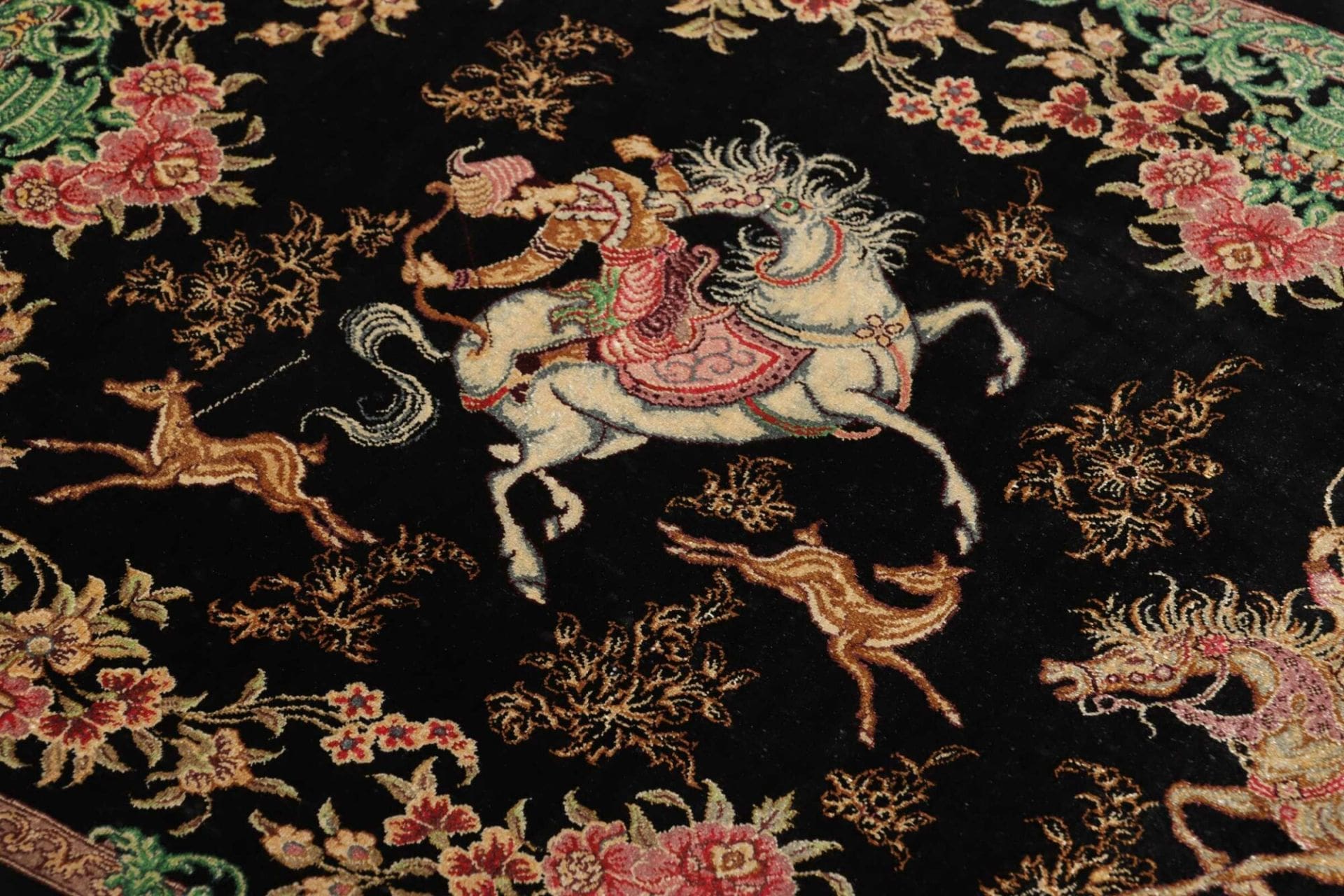 Qom Persian Rug — hand-knotted, 60 × 87 cm, Silk