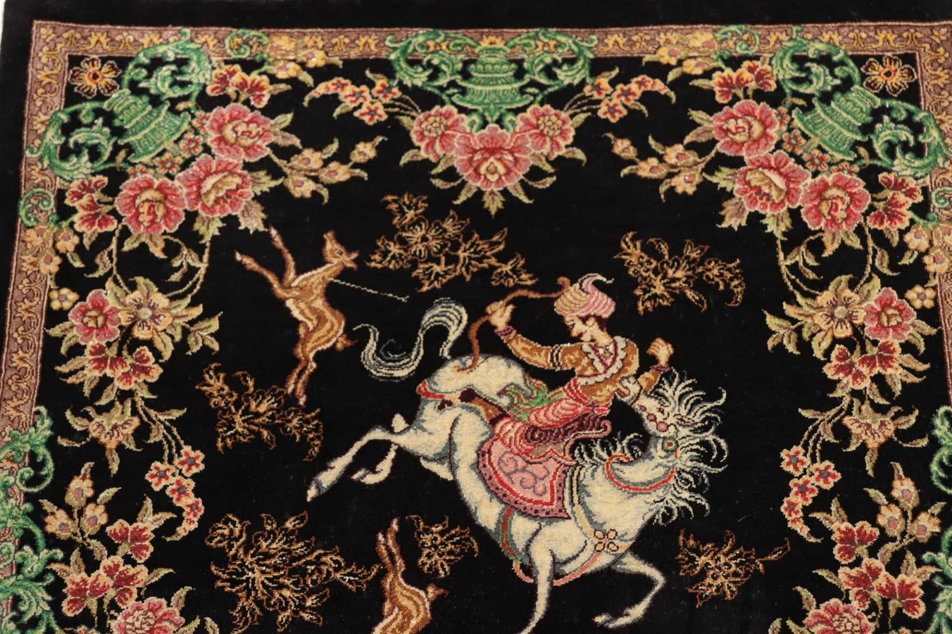 Qom Persian Rug — hand-knotted, 60 × 87 cm, Silk