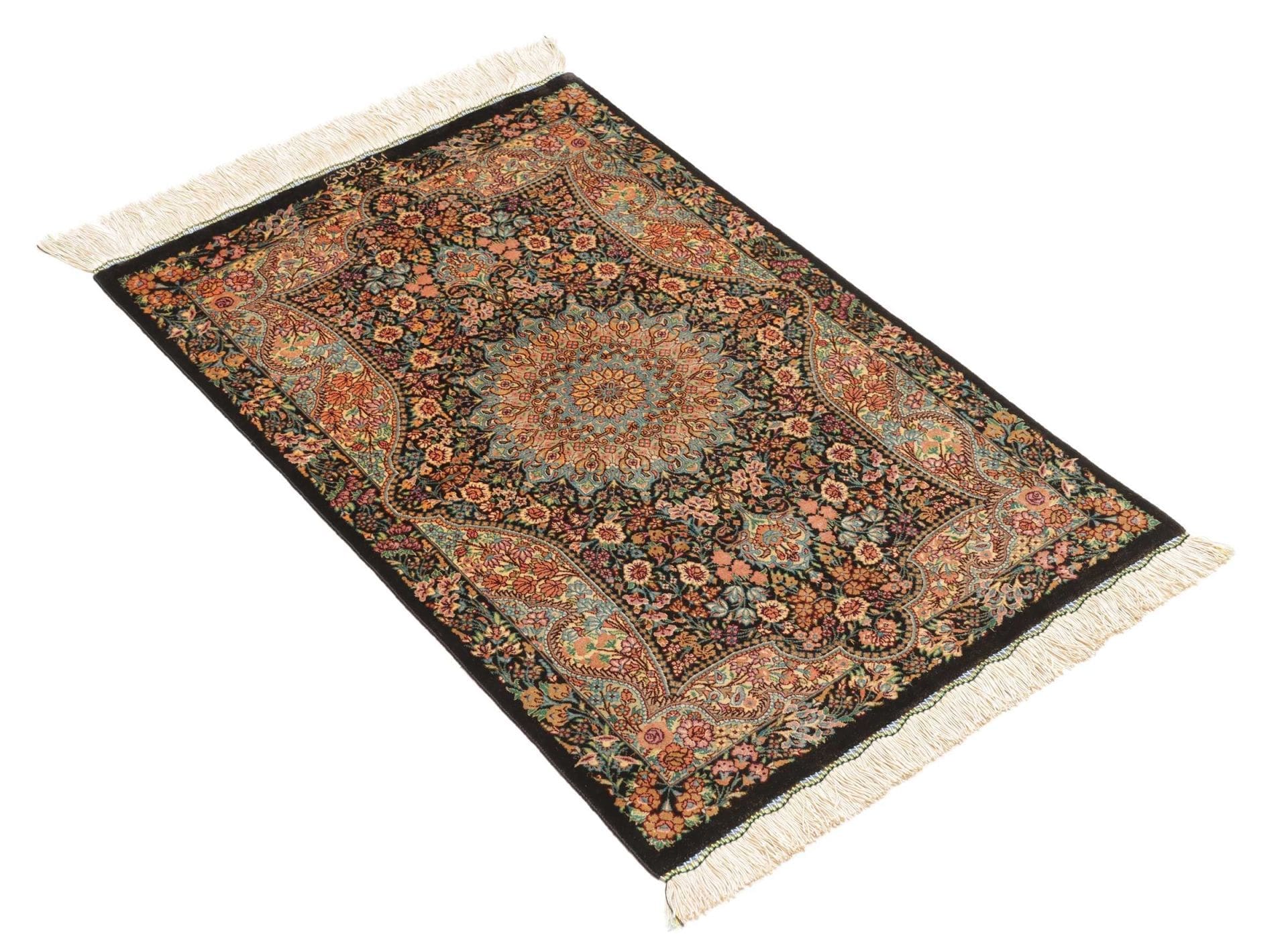 Hand-Knotted Silk Qom Persian Rug, 61 × 90 cm