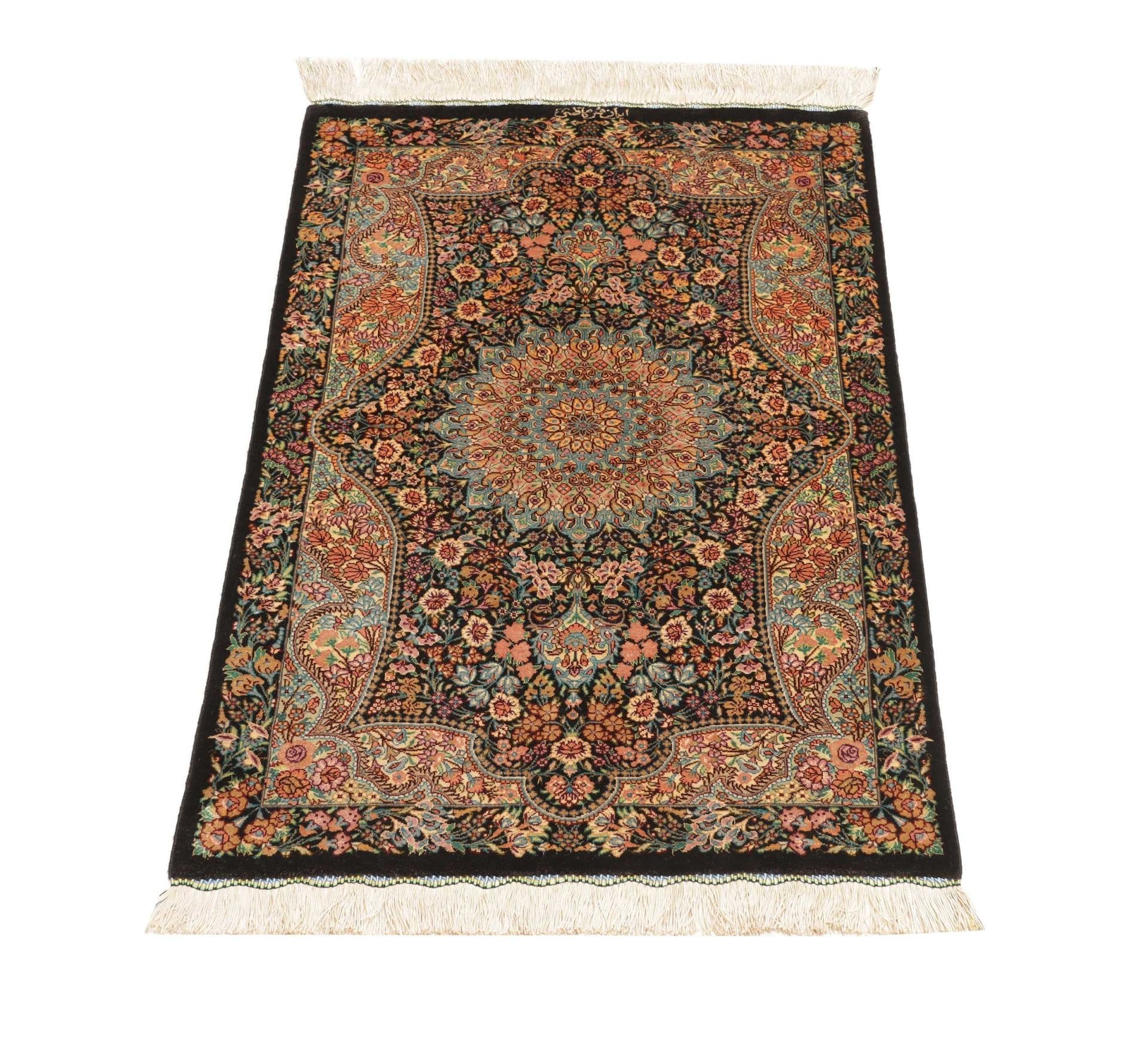 Hand-Knotted Silk Qom Persian Rug, 61 × 90 cm