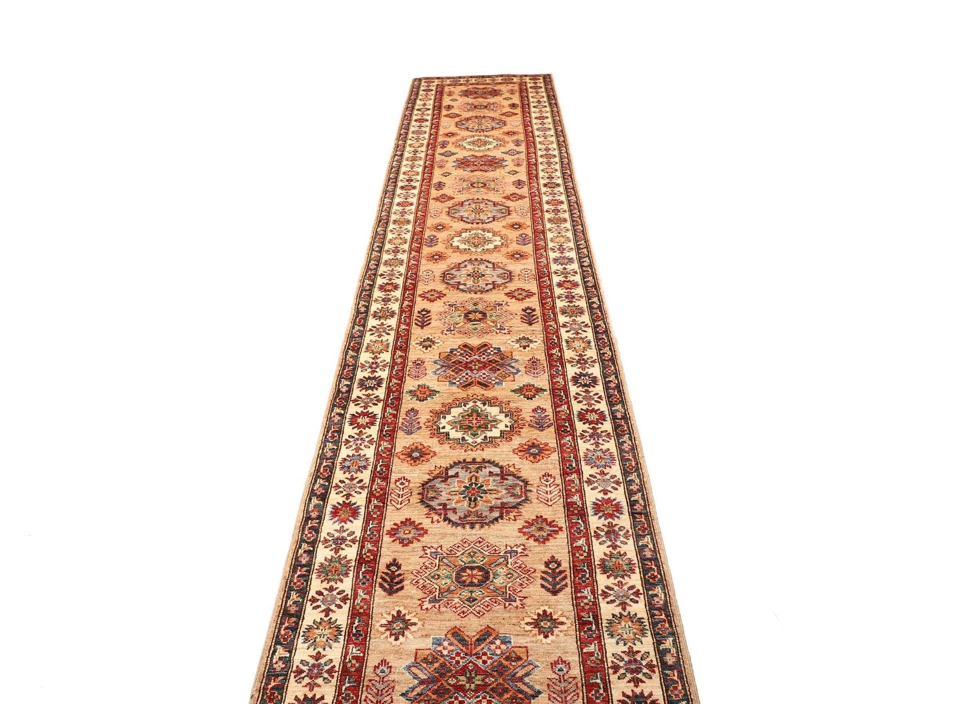 kazak-orientteppich-89-x-405-cm-schurwolle-geometrisches-muster-handgeknupft-3 Kazak Pakistani Rug 89 × 405 cm, Wool, hand-knotted