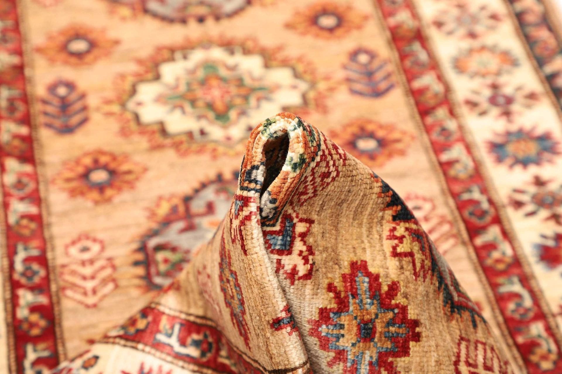 kazak-orientteppich-89-x-405-cm-schurwolle-geometrisches-muster-handgeknupft-7 Kazak Pakistani Rug 89 × 405 cm, Wool, hand-knotted
