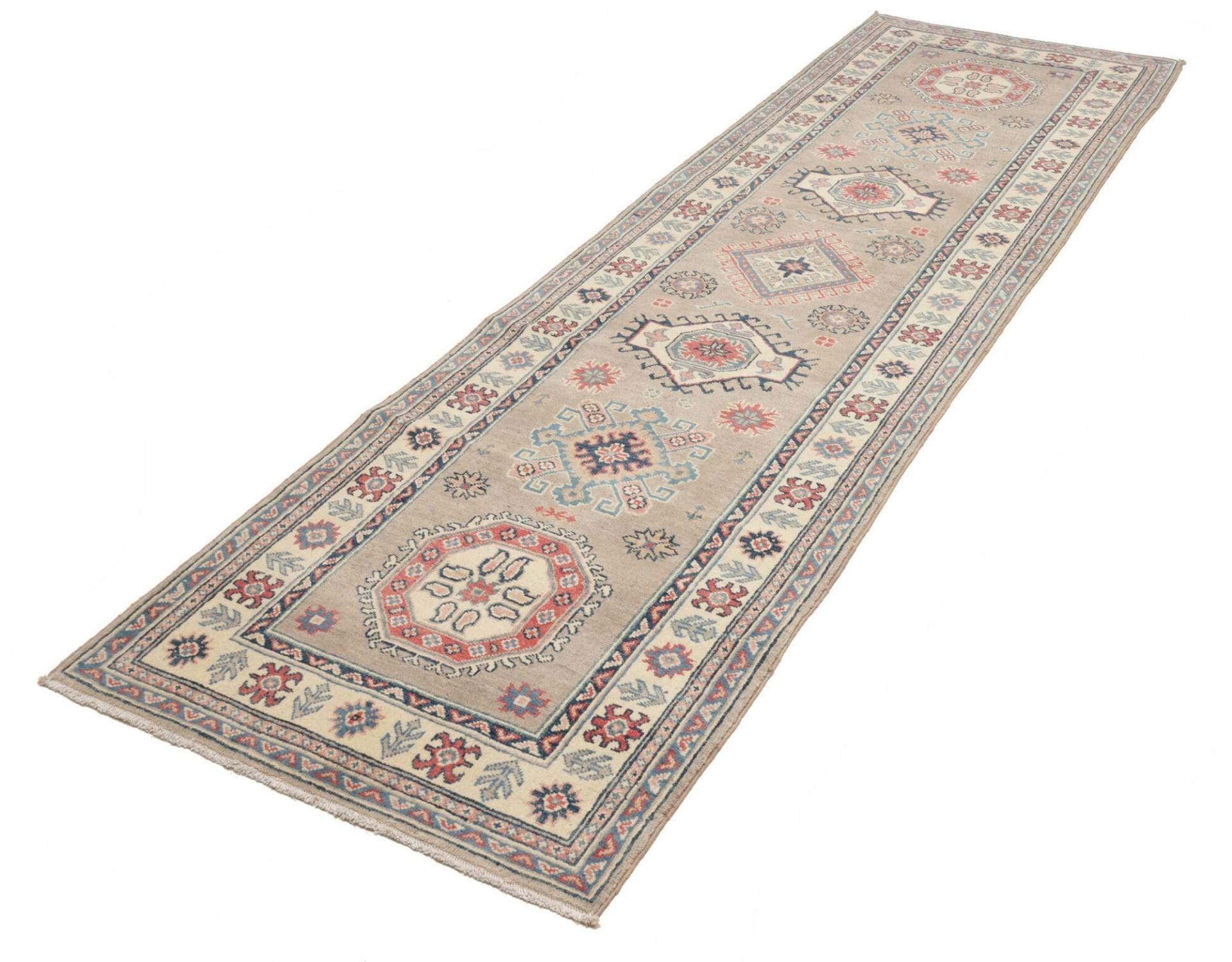 kazak-teppich-88-x-291-cm-handgeknupft-geometrische-muster-wolle-1 Hand-Knotted Wool Kazak Pakistani Rug, 88 × 291 cm