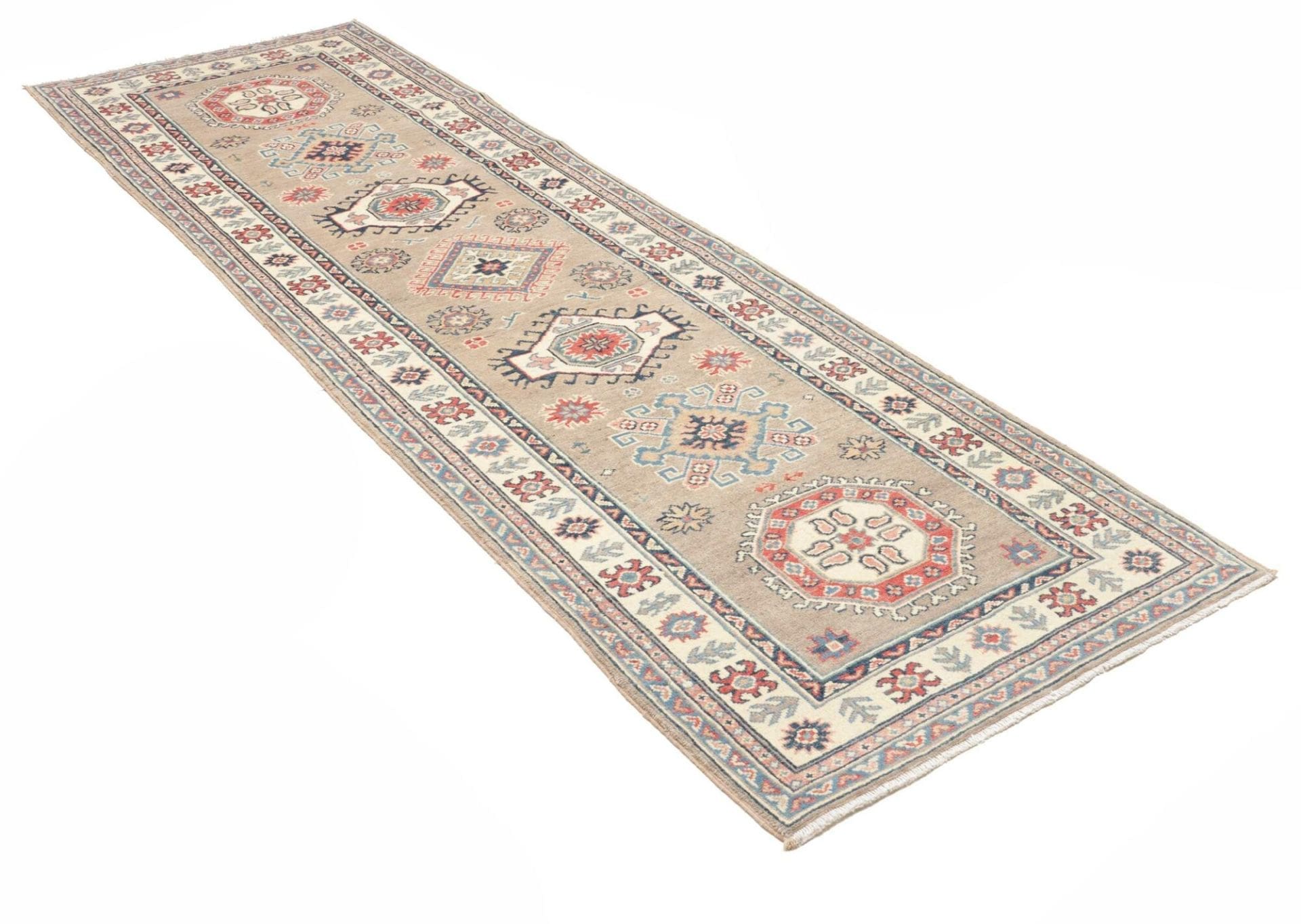 kazak-teppich-88-x-291-cm-handgeknupft-geometrische-muster-wolle-2 Hand-Knotted Wool Kazak Pakistani Rug, 88 × 291 cm