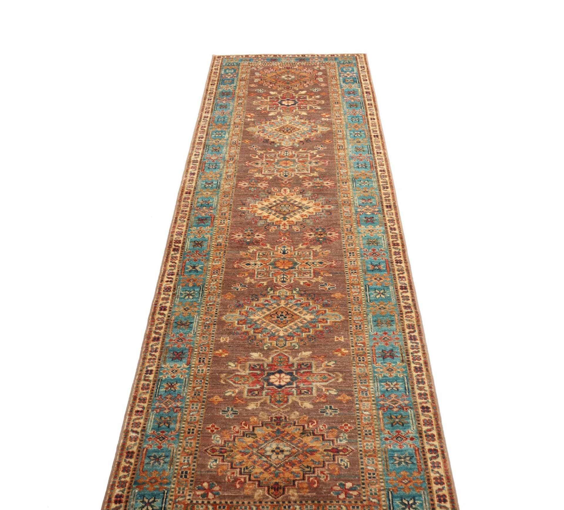 kazak-teppich-85-x-298cm-geometrisches-muster-handgeknupft-3 Kazak Pakistani Rug — hand-knotted, 85 × 298 cm, Wool