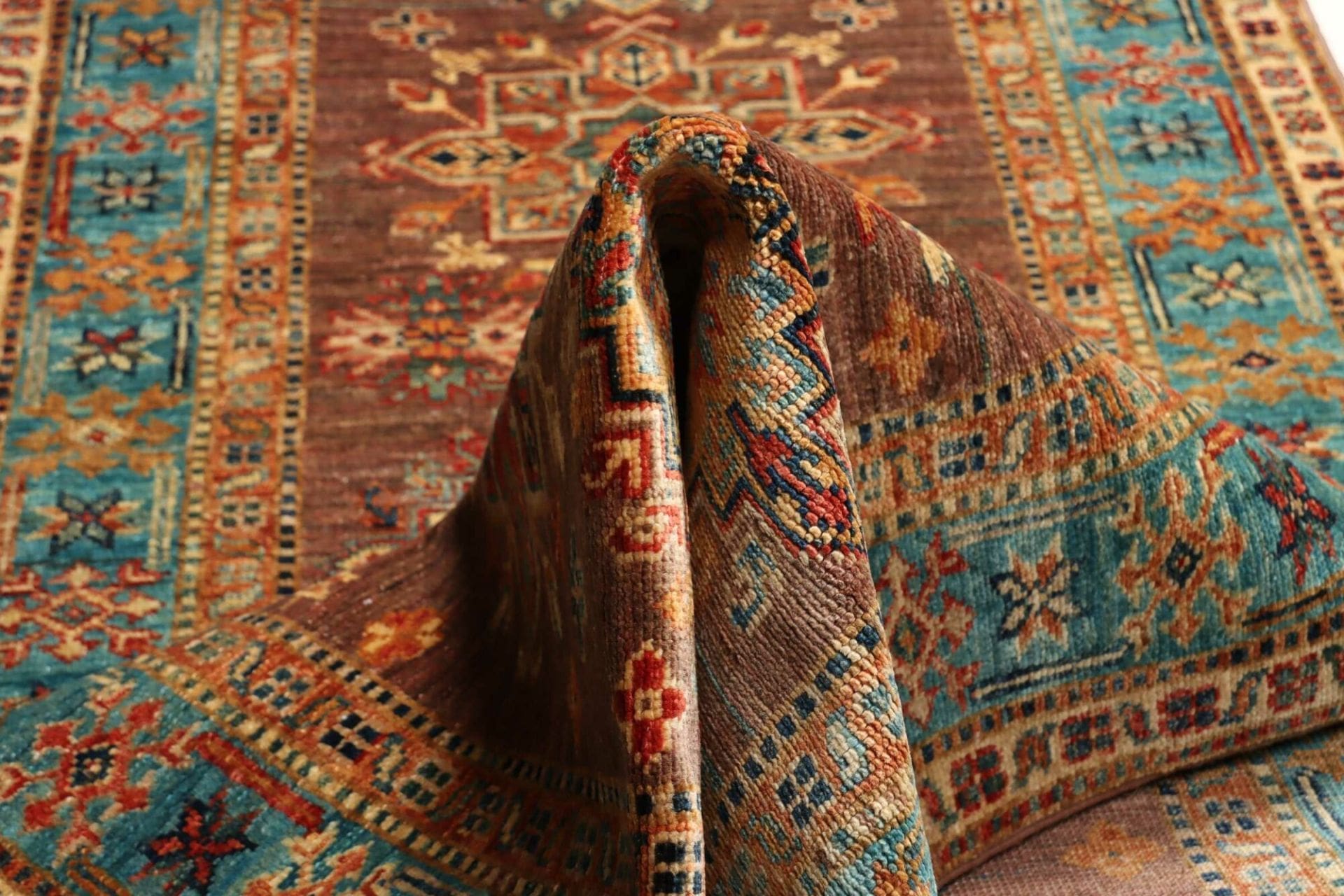 kazak-teppich-85-x-298cm-geometrisches-muster-handgeknupft-8 Kazak Pakistani Rug — hand-knotted, 85 × 298 cm, Wool