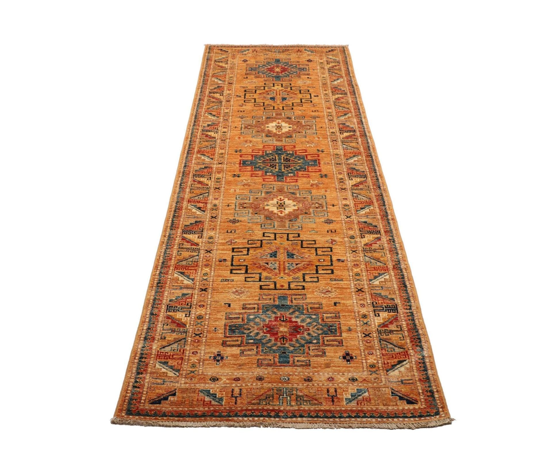 kazak-orientteppich-82-x-252cm-handgeknupft-geometrisch-wolle-3 Kazak Pakistani Rug — hand-knotted, 82 × 252 cm, Wool