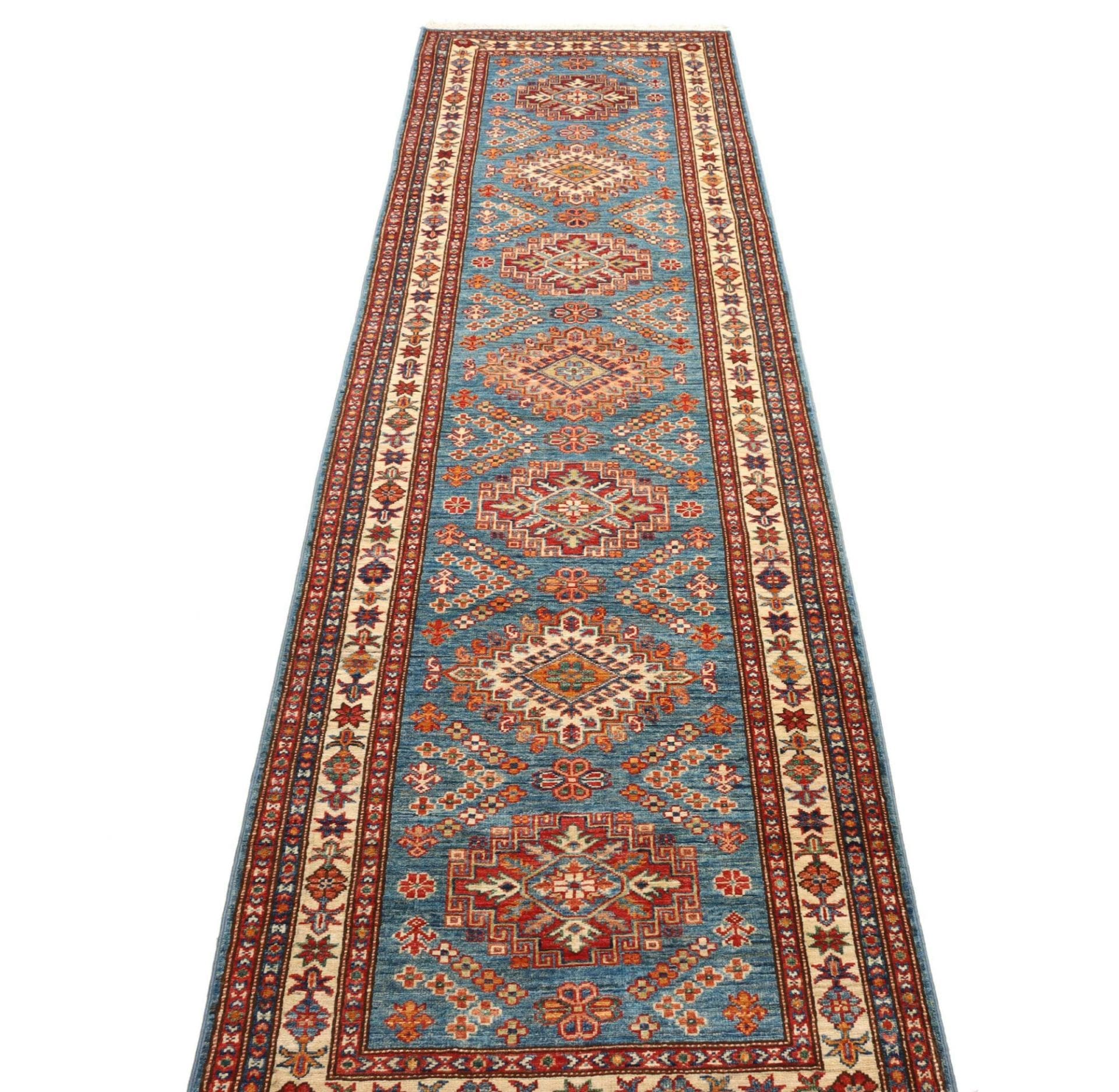 Hand-Knotted Wool Kazak Pakistani Rug, 84 × 295 cm