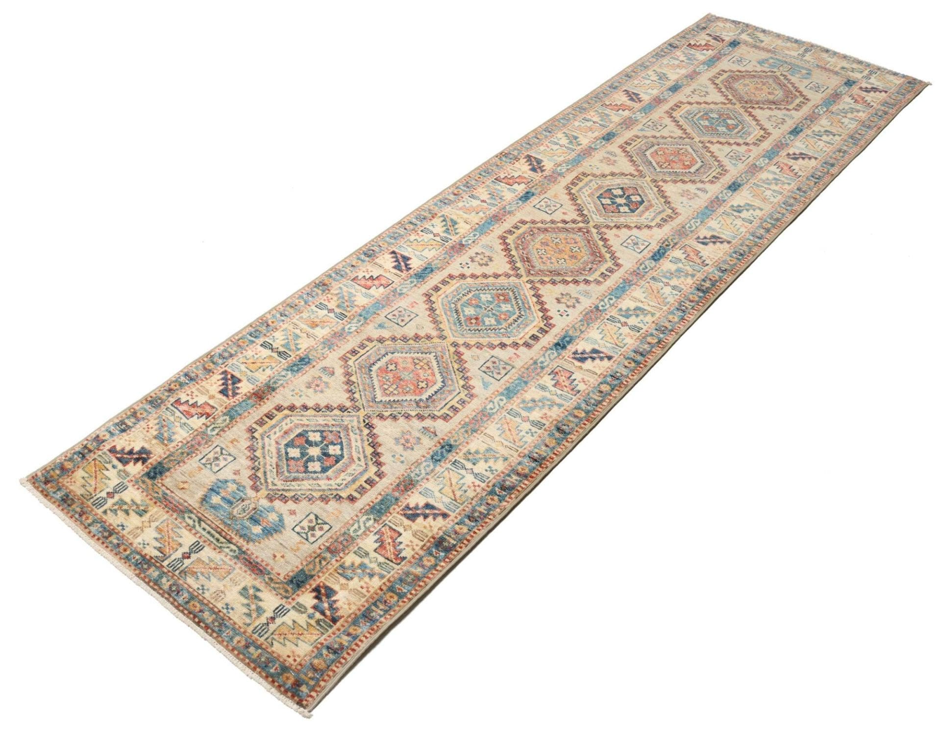 kazak-teppich-78-x-252cm-geometrisches-muster-handgeknupft-1 Kazak Pakistani Rug — hand-knotted, 78 × 252 cm, Wool