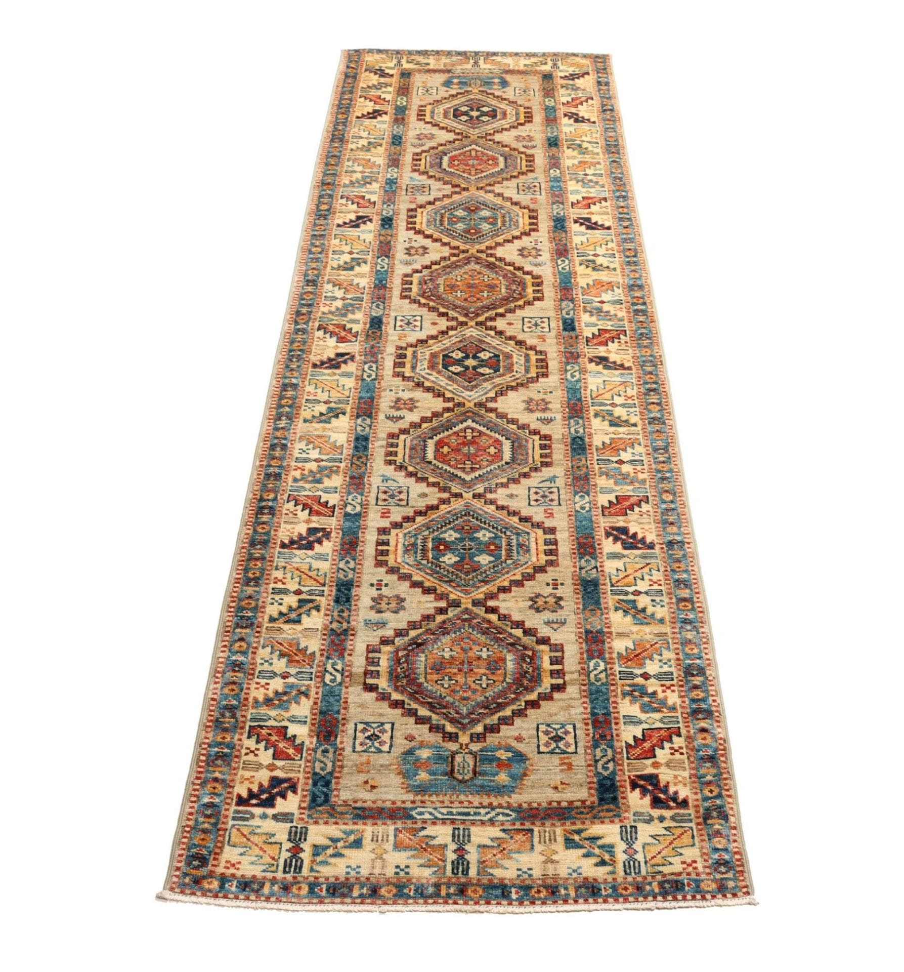 kazak-teppich-78-x-252cm-geometrisches-muster-handgeknupft-3 Kazak Pakistani Rug — hand-knotted, 78 × 252 cm, Wool