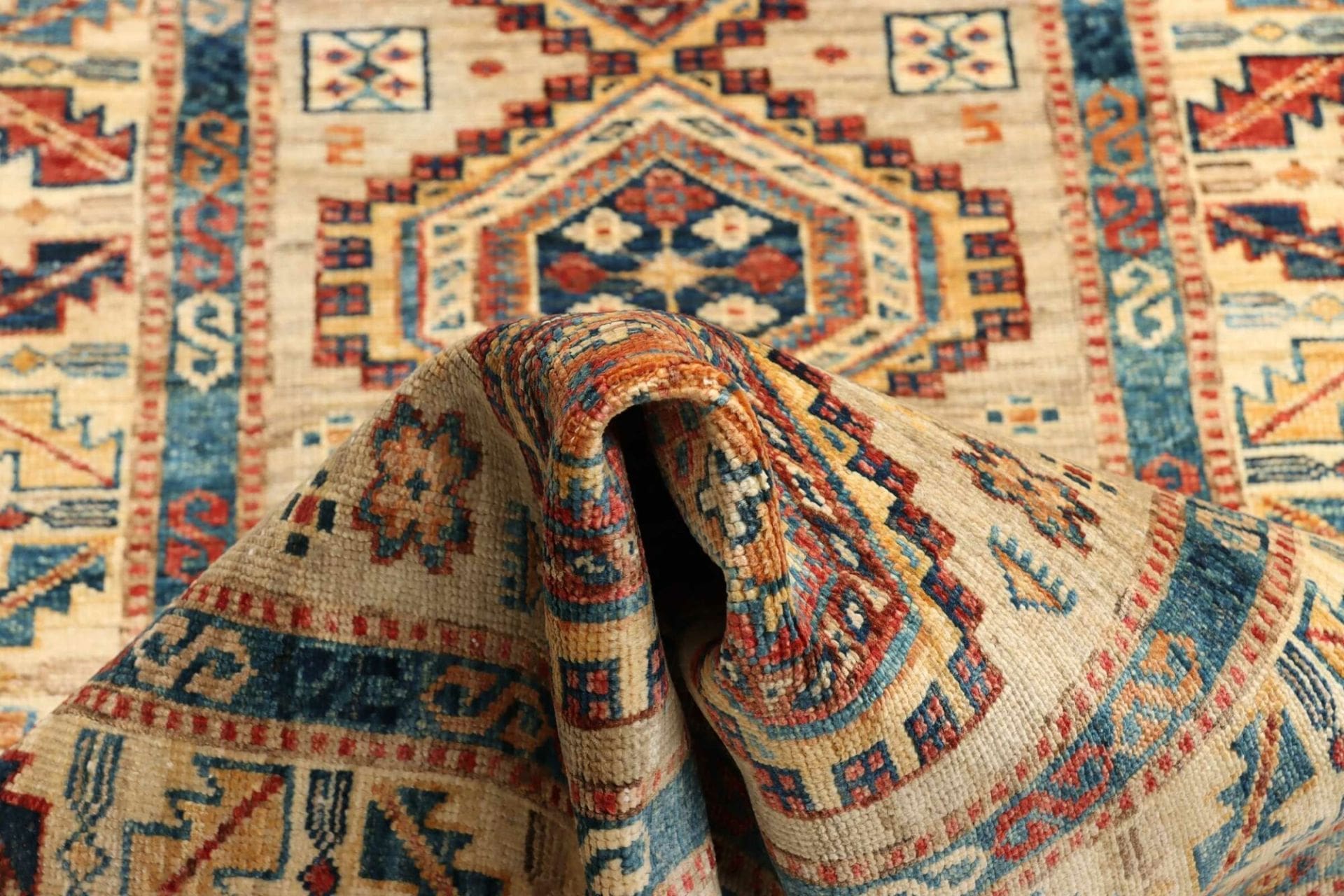 kazak-teppich-78-x-252cm-geometrisches-muster-handgeknupft-8 Kazak Pakistani Rug — hand-knotted, 78 × 252 cm, Wool