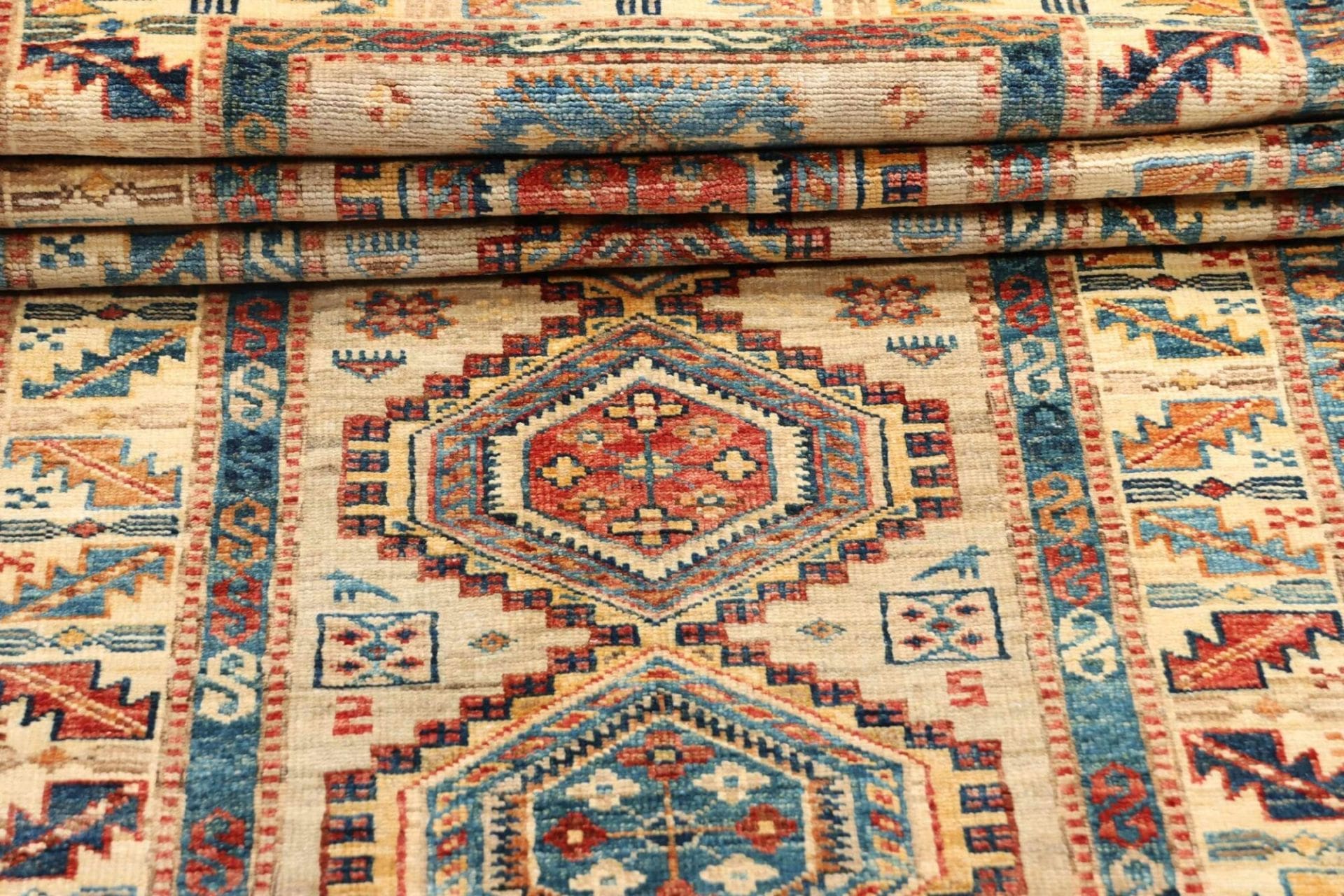 kazak-teppich-78-x-252cm-geometrisches-muster-handgeknupft-9 Kazak Pakistani Rug — hand-knotted, 78 × 252 cm, Wool
