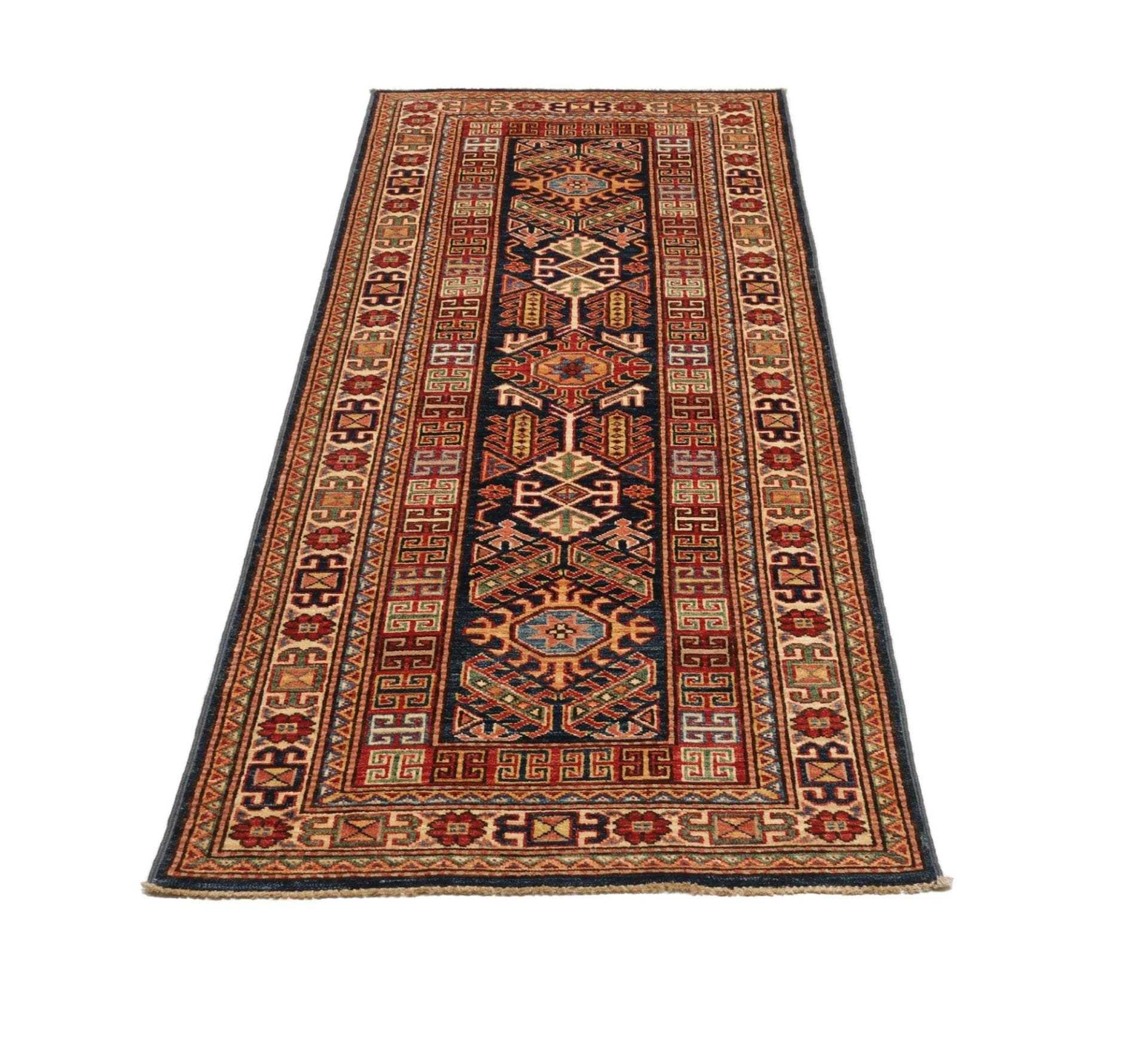kazak-teppich-80-x-200-cm-geometrisches-muster-handgeknupft-3 Kazak Pakistani Rug 80 × 200 cm, Wool, hand-knotted