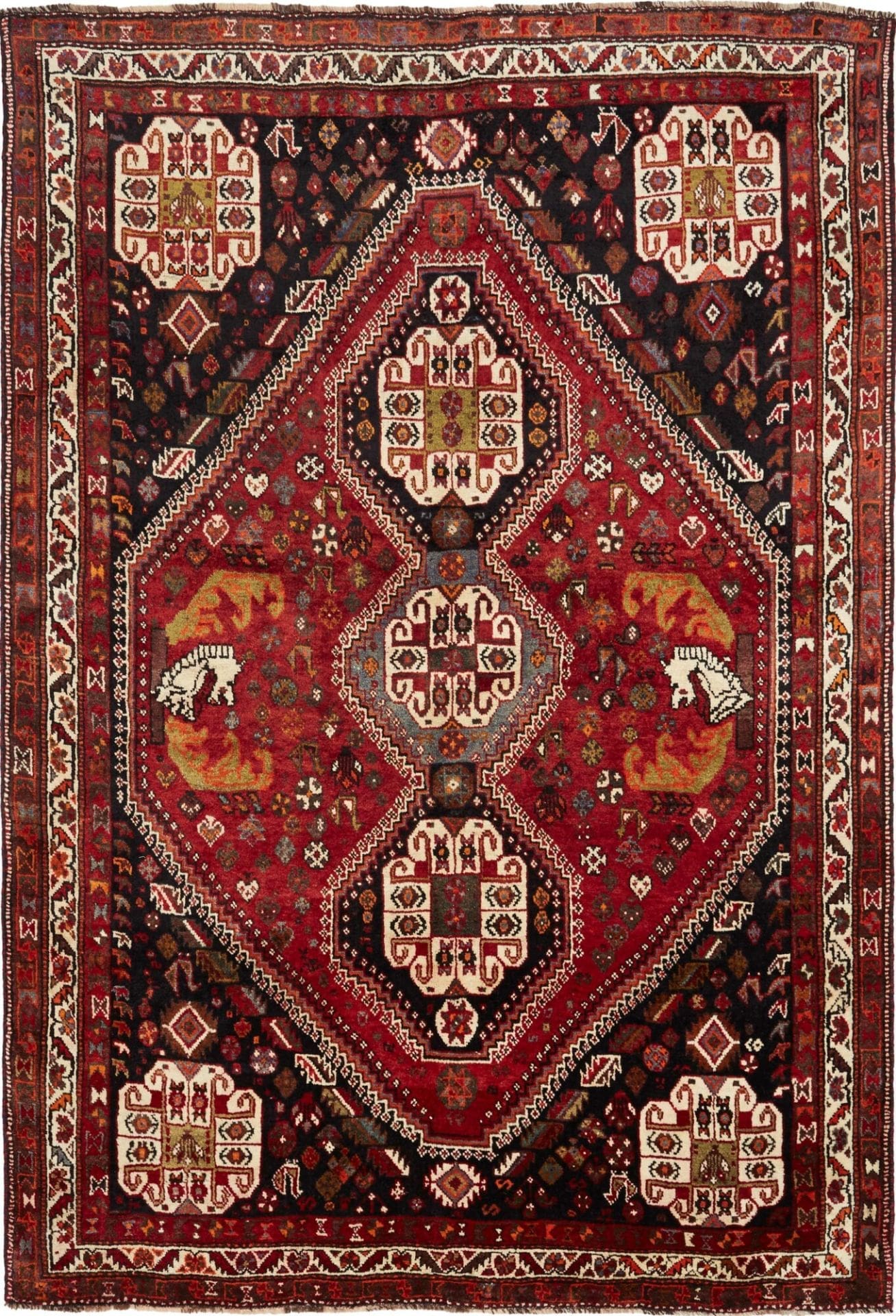 Hand-Knotted Wool Shiraz Persian Rug, 185 × 270 cm