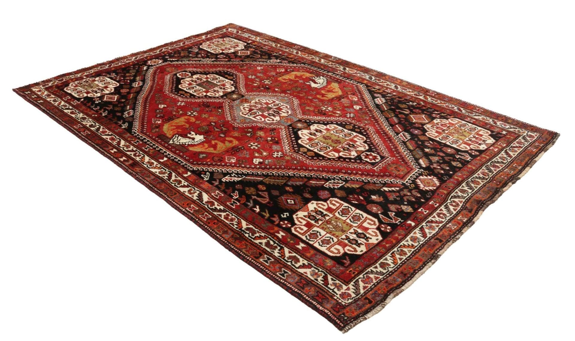 Hand-Knotted Wool Shiraz Persian Rug, 185 × 270 cm