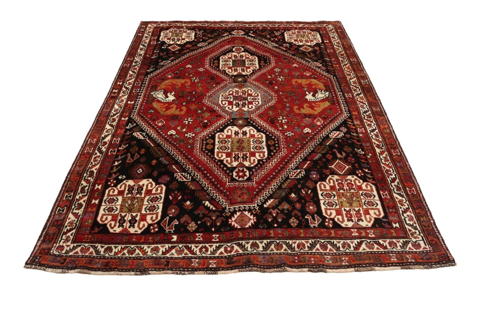 Hand-Knotted Wool Shiraz Persian Rug, 185 × 270 cm