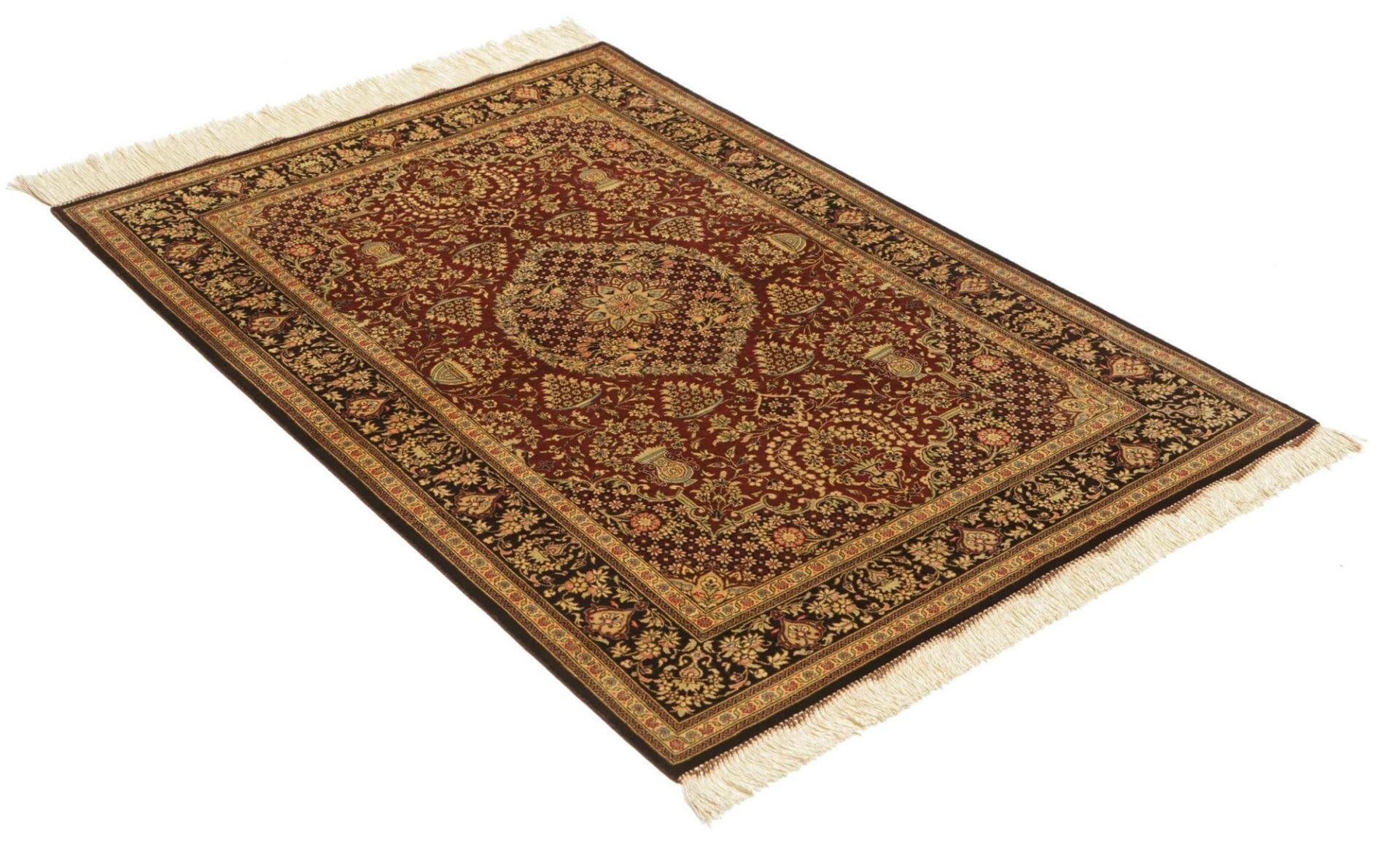 Hand-Knotted Silk Qom Persian Rug, 83 × 120 cm