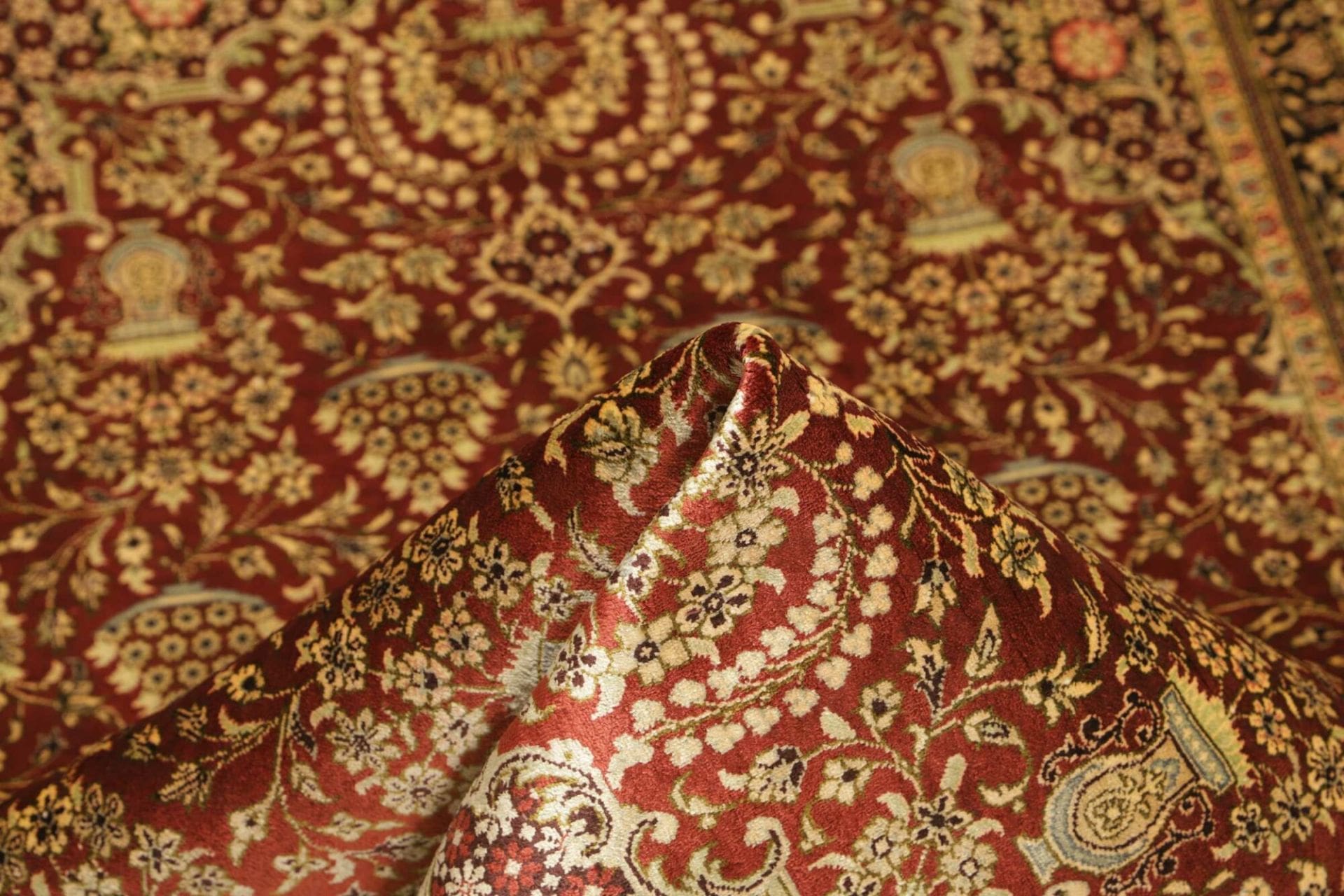 Hand-Knotted Silk Qom Persian Rug, 83 × 120 cm