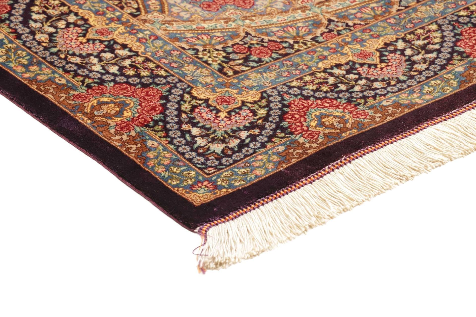 Qom Persian Rug — hand-knotted, 84 × 123 cm, Silk
