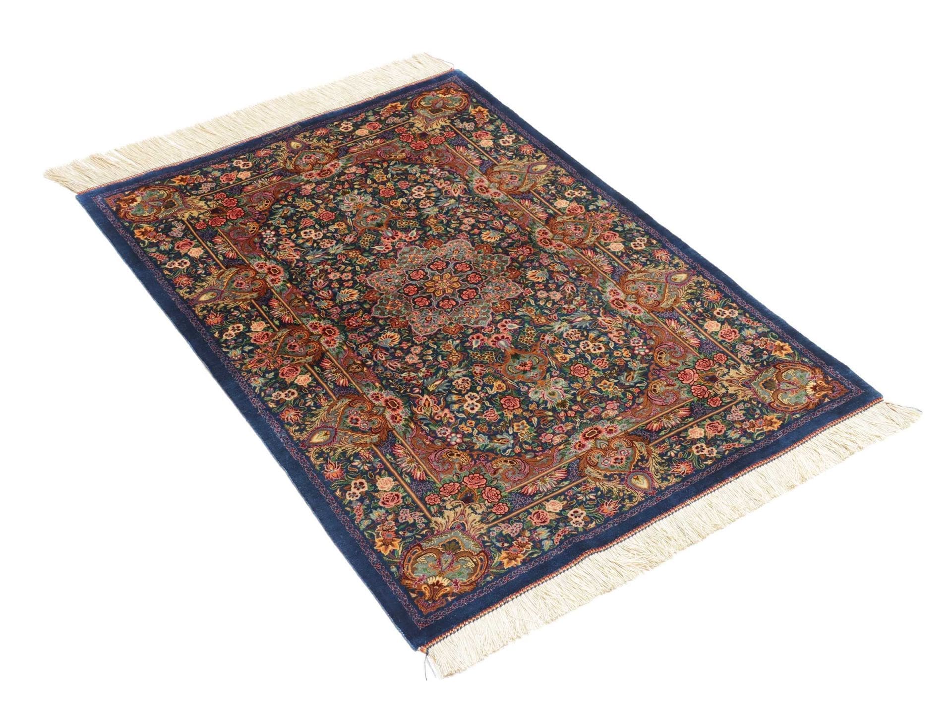 Hand-Knotted Silk Qom Persian Rug, 83 × 117 cm
