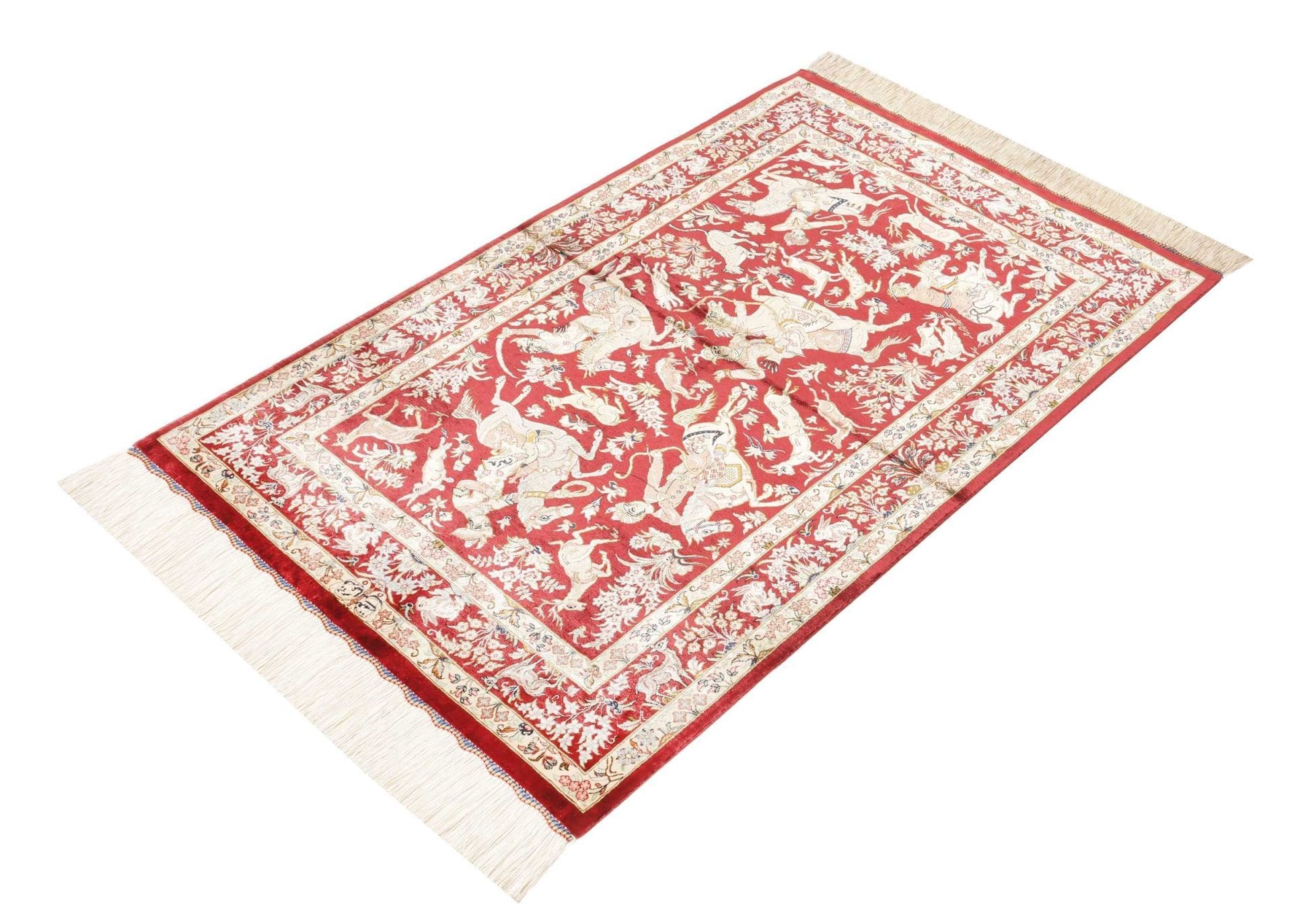 Qom Persian Rug — hand-knotted, 83 × 124 cm, Silk
