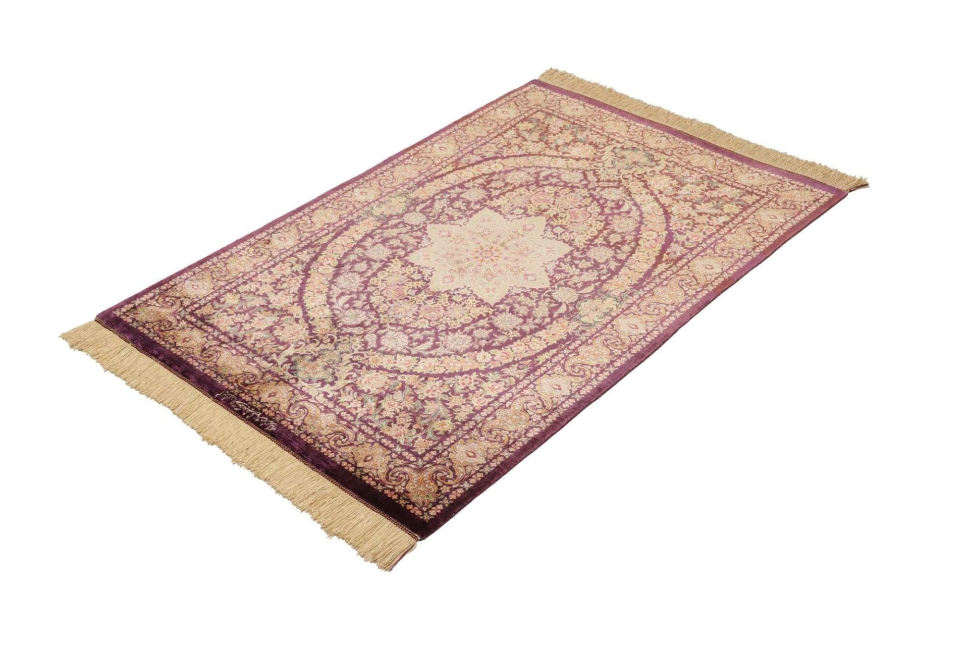 Hand-Knotted Silk Qom Persian Rug, 83 × 117 cm