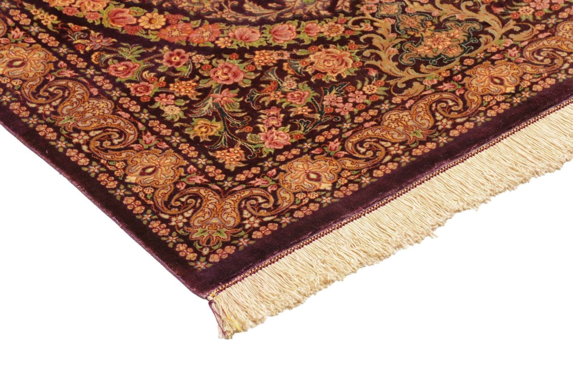 Hand-Knotted Silk Qom Persian Rug, 83 × 117 cm