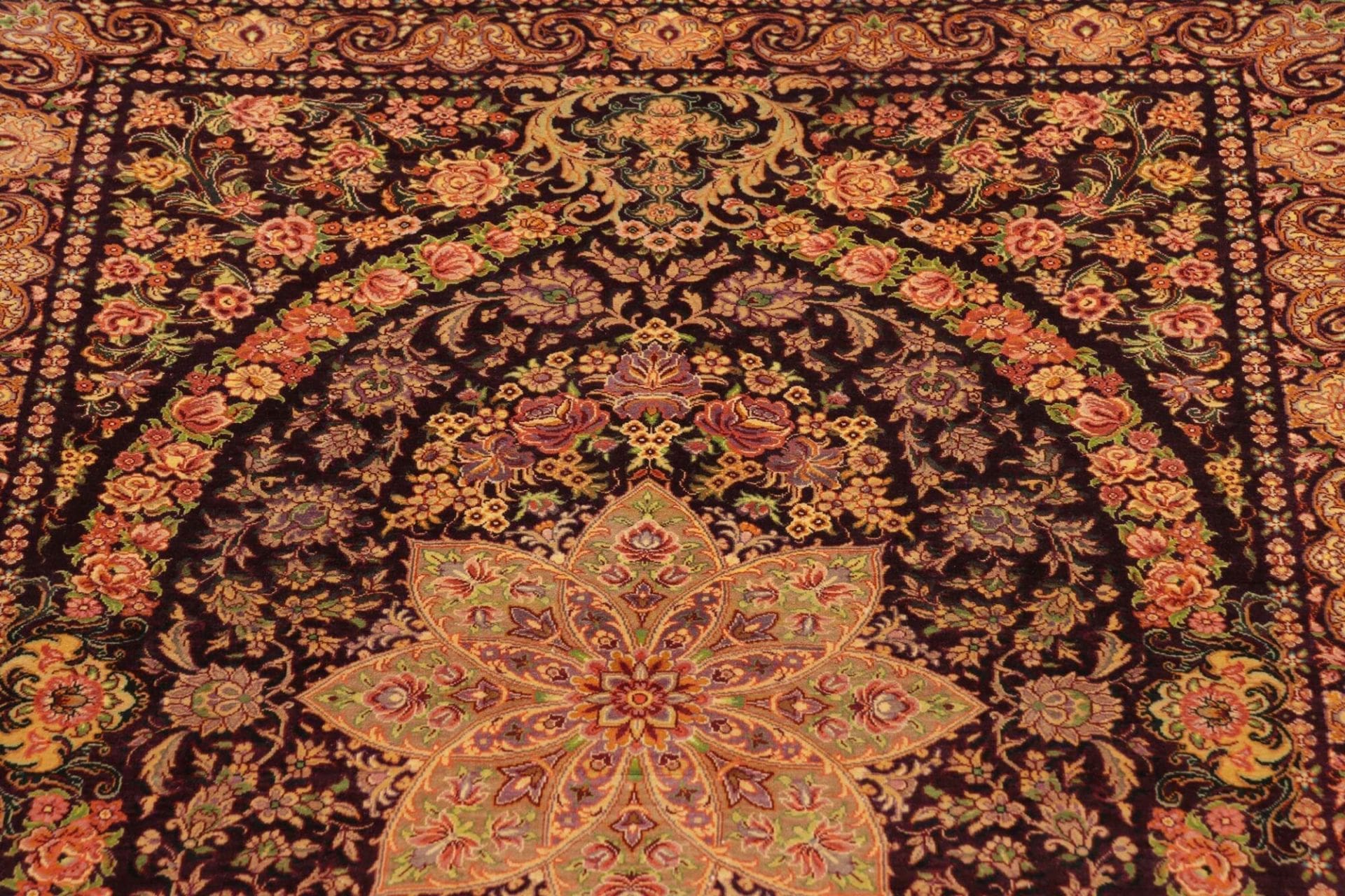 Hand-Knotted Silk Qom Persian Rug, 83 × 117 cm